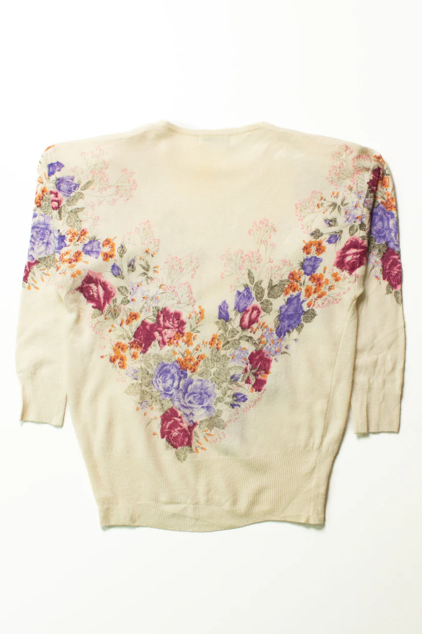 Vintage Beaded Floral Lightweight Sweater (1980s) - Image 2