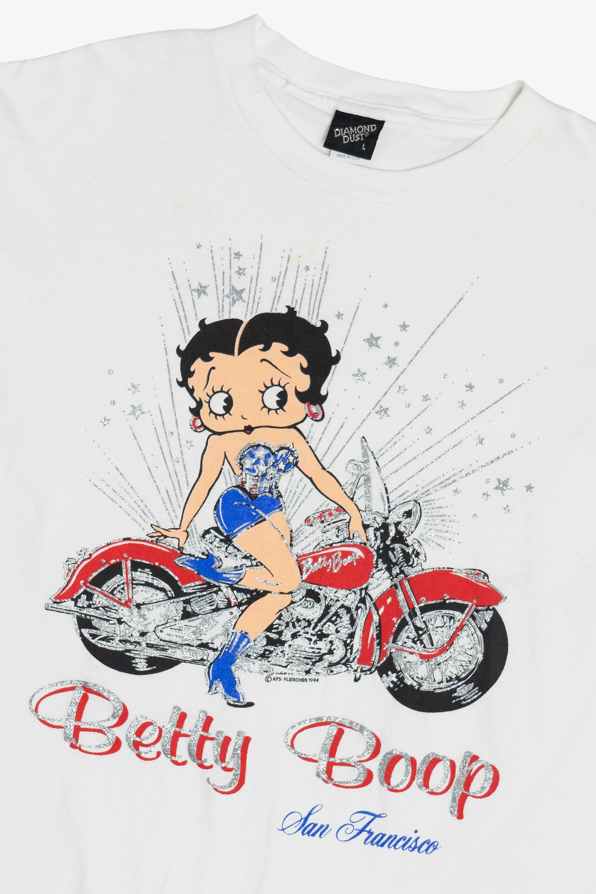 Vintage Betty Boop "San Francisco" Americana Motorcycle Diamond Dust T-Shirt (1990s) - Image 2