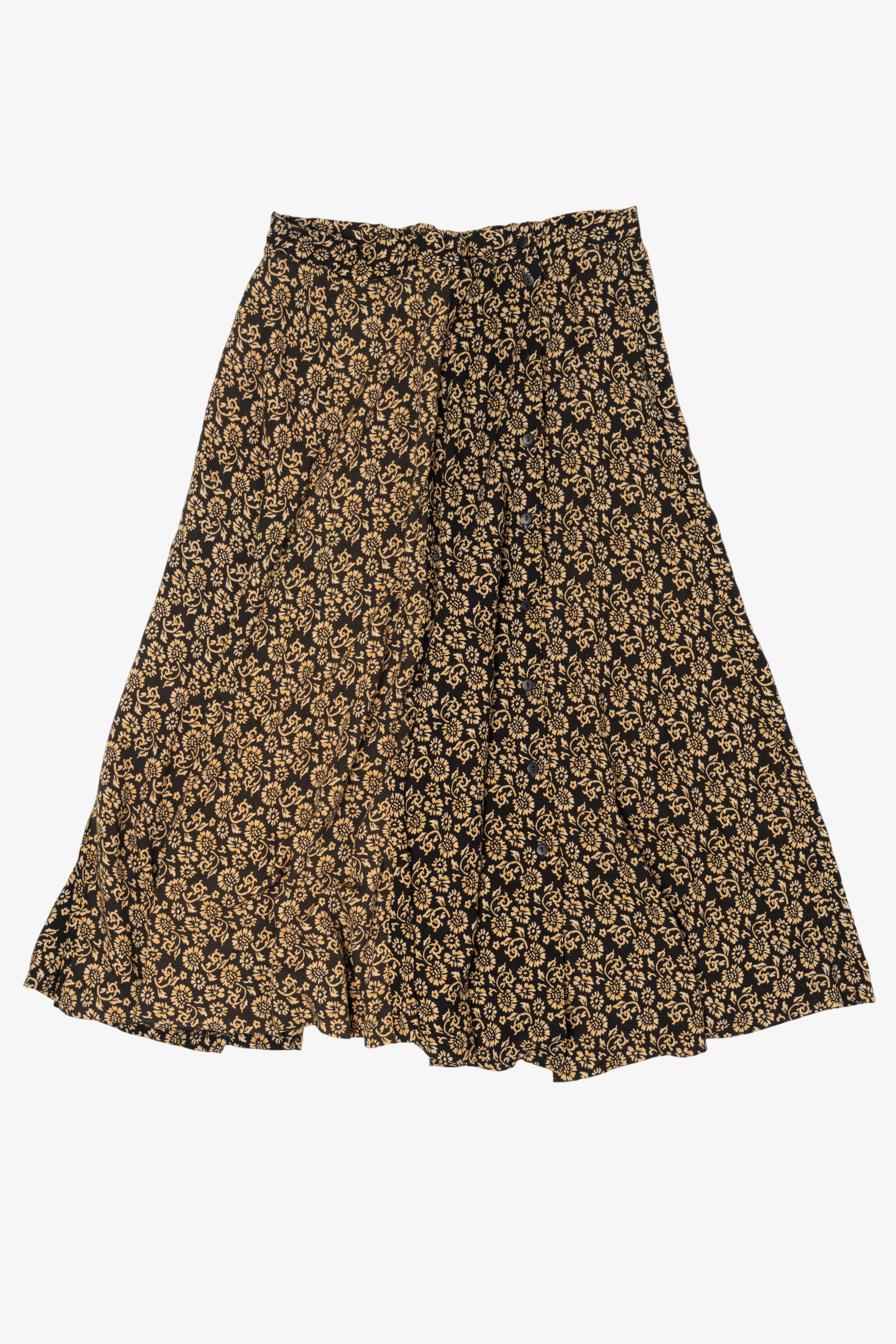 Vintage Black And Yellow Floral Maxi Skirt (1990s)