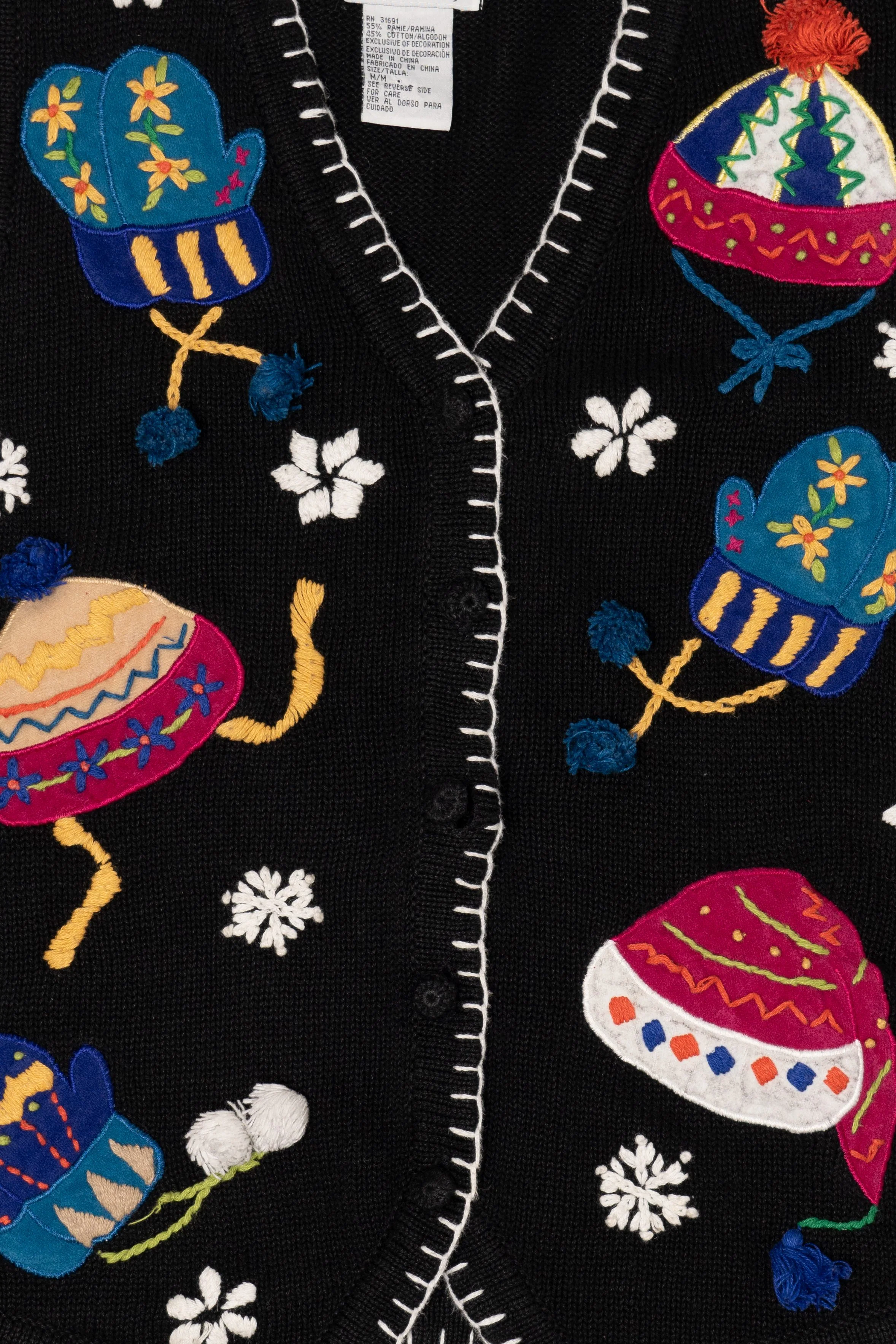 Vintage Black B.P Design Winter Clothes Ugly Christmas Vest (1990s) - Image 2