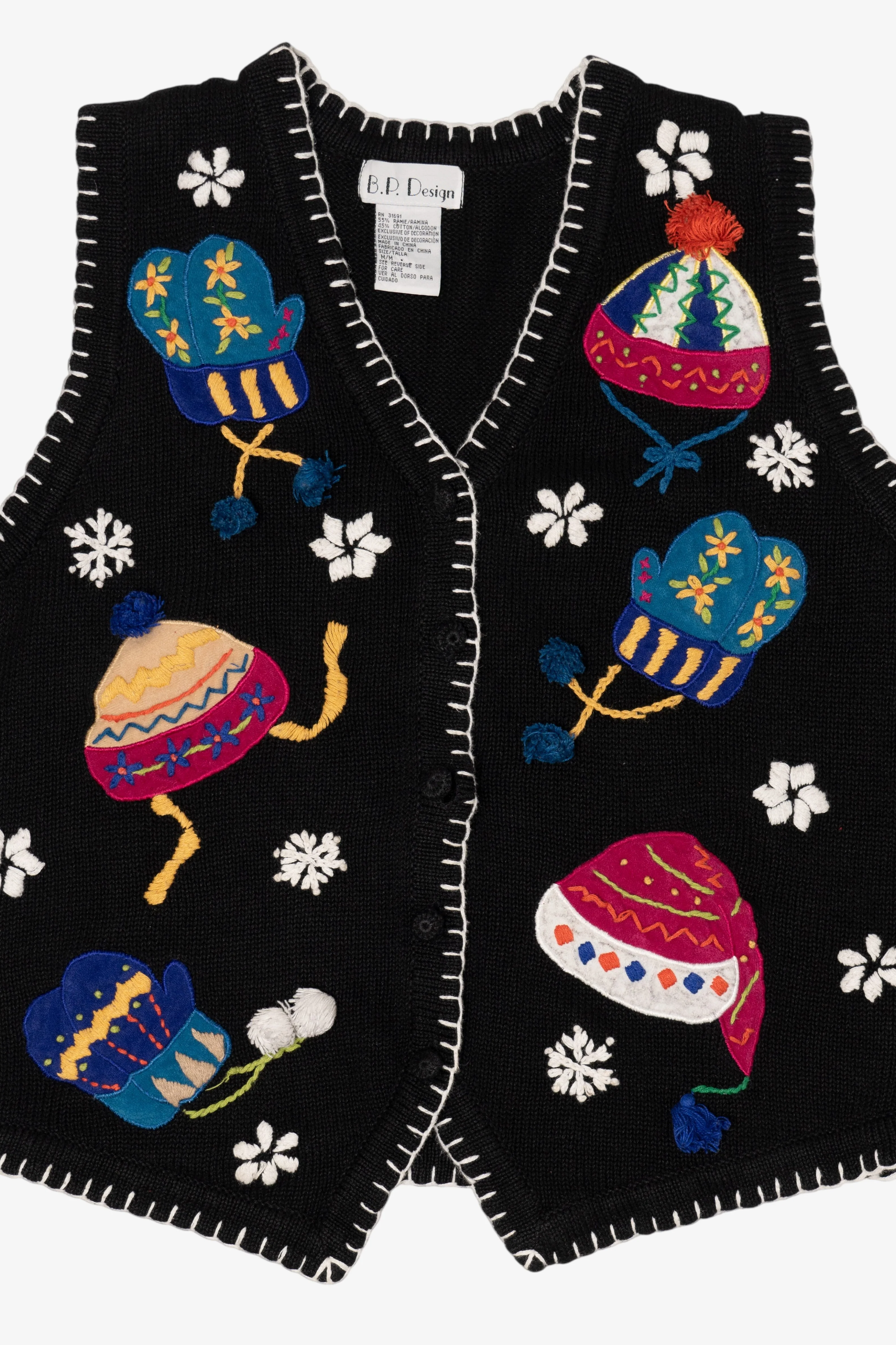 Vintage Black B.P Design Winter Clothes Ugly Christmas Vest (1990s) - Image 6