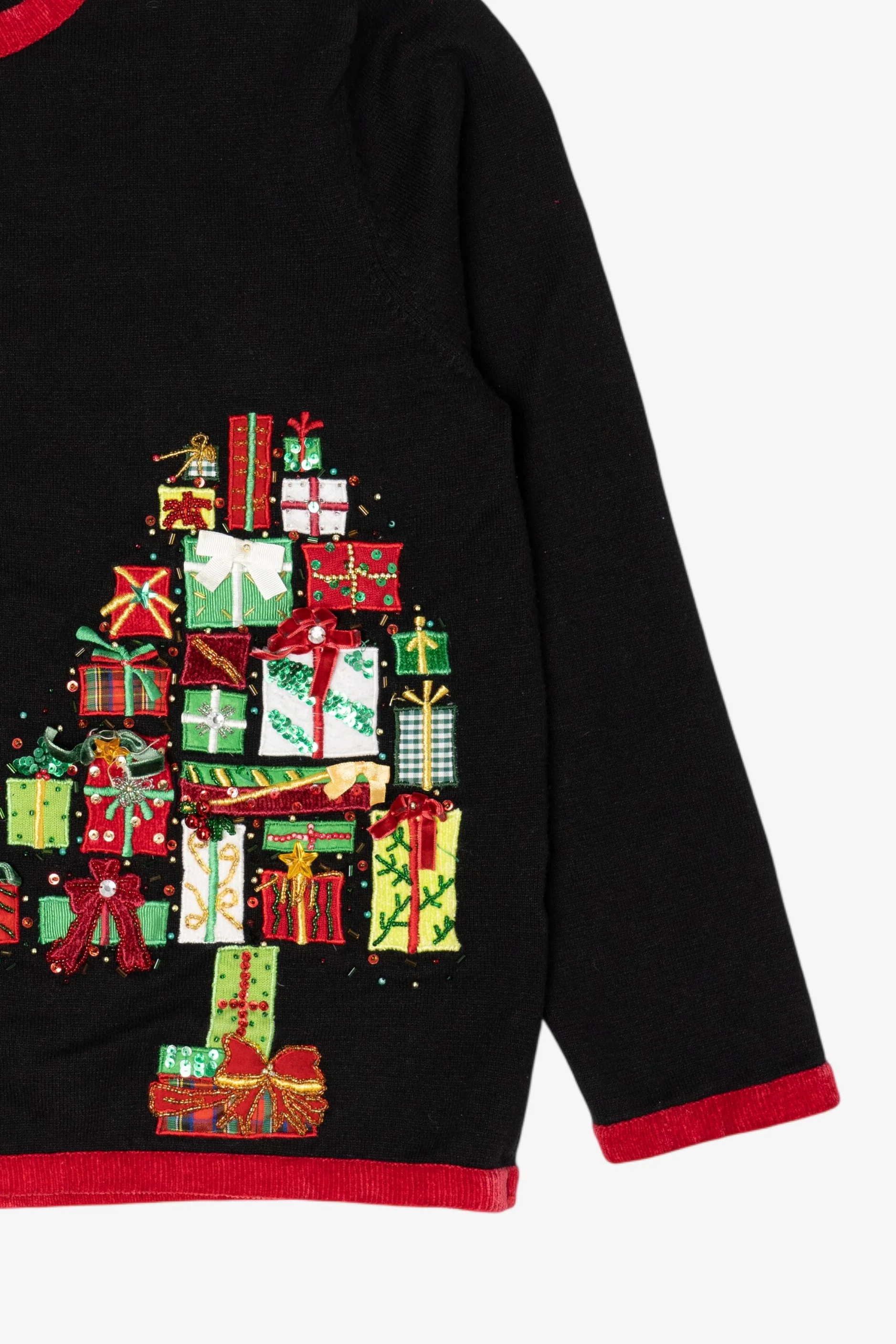 Vintage Black Berek Present Tree Ugly Christmas Cardigan (1990s) - Image 9