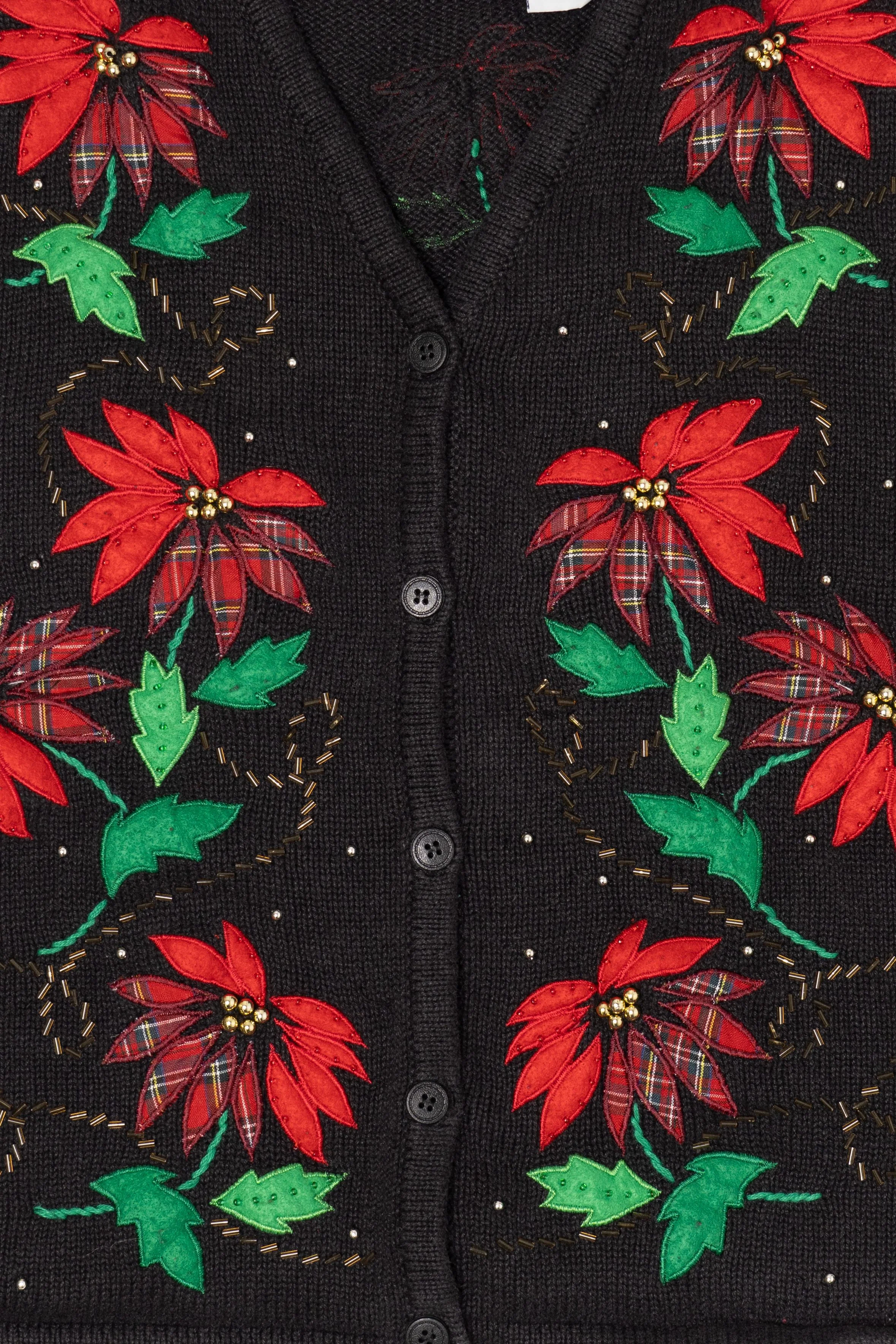 Vintage Black Bobbie Brooks Poinsettias Ugly Christmas Vest (1990s) - Image 3