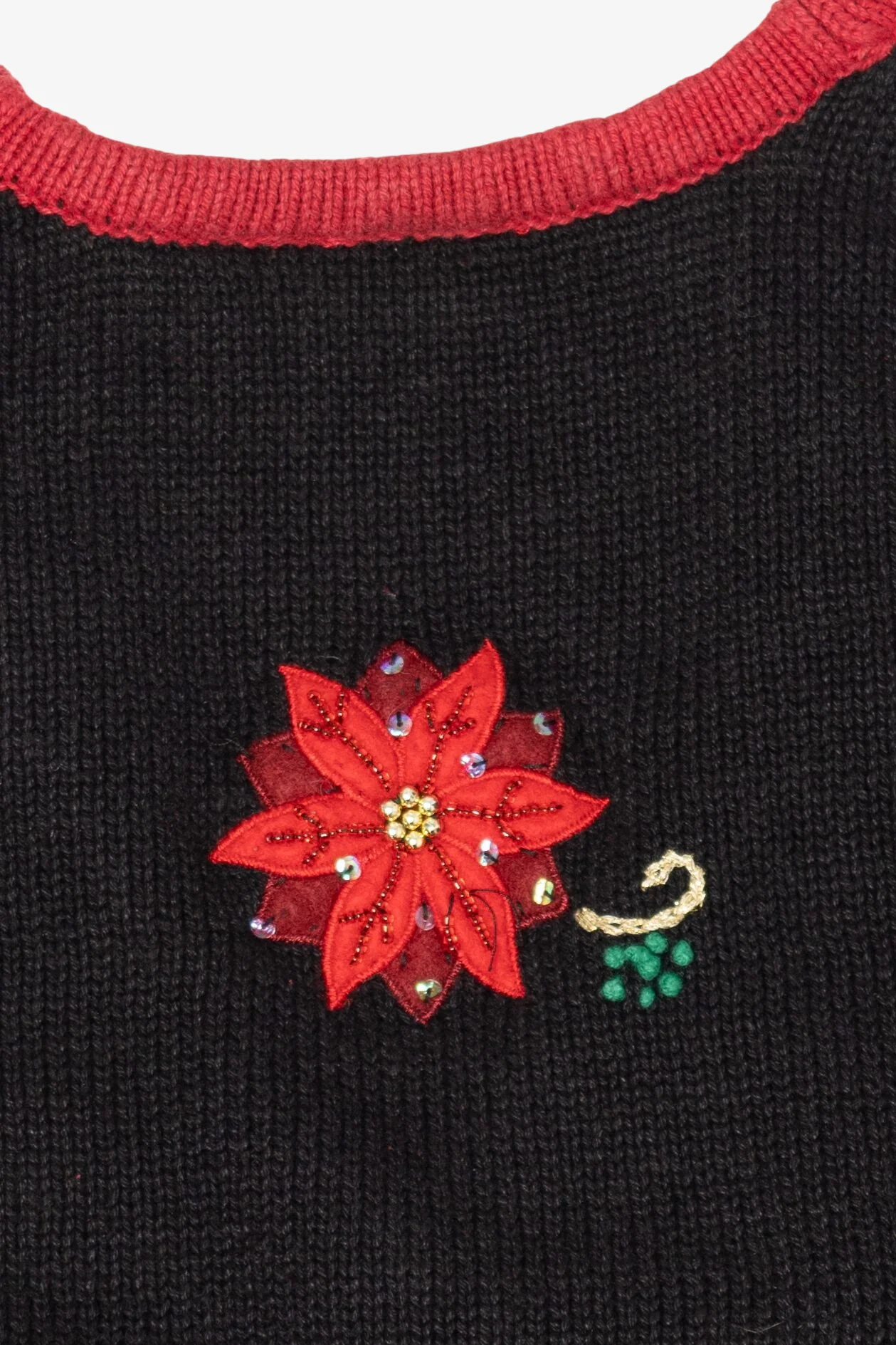 Vintage Black Bobbie Brooks Poinsettias Ugly Christmas Vest (1990s) - Image 4