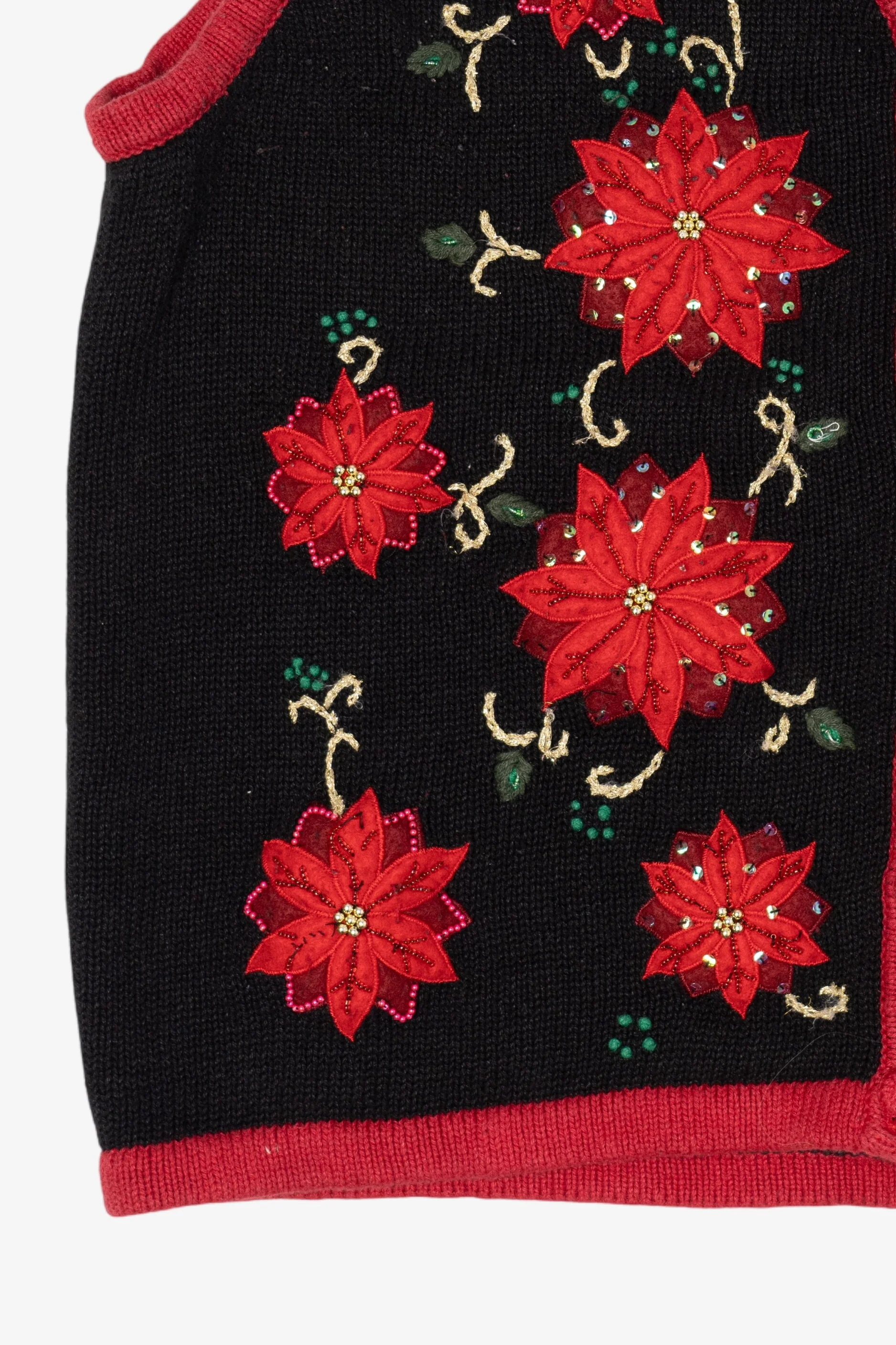 Vintage Black Bobbie Brooks Poinsettias Ugly Christmas Vest (1990s) - Image 9
