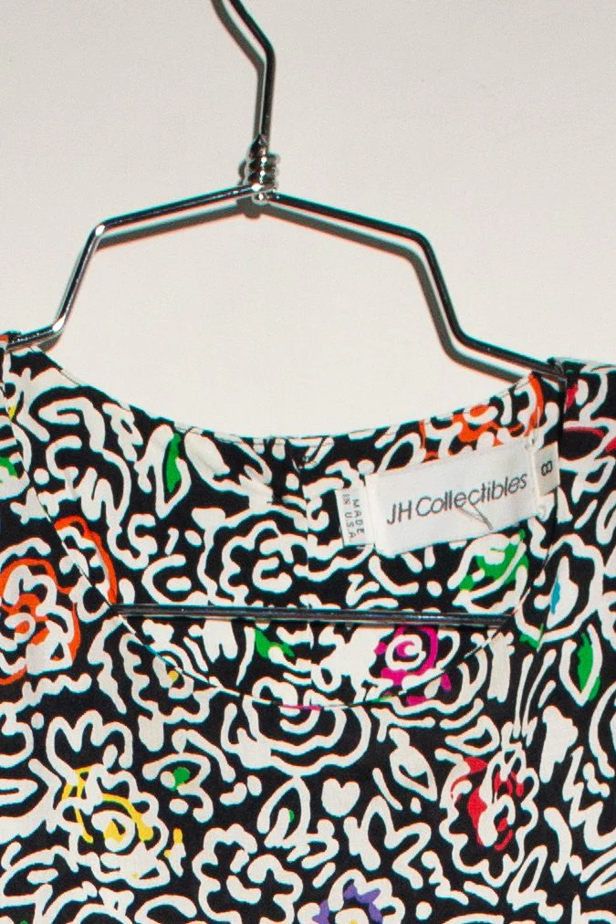 Vintage Black Floral Button Back Blouse (1990s) - Image 3