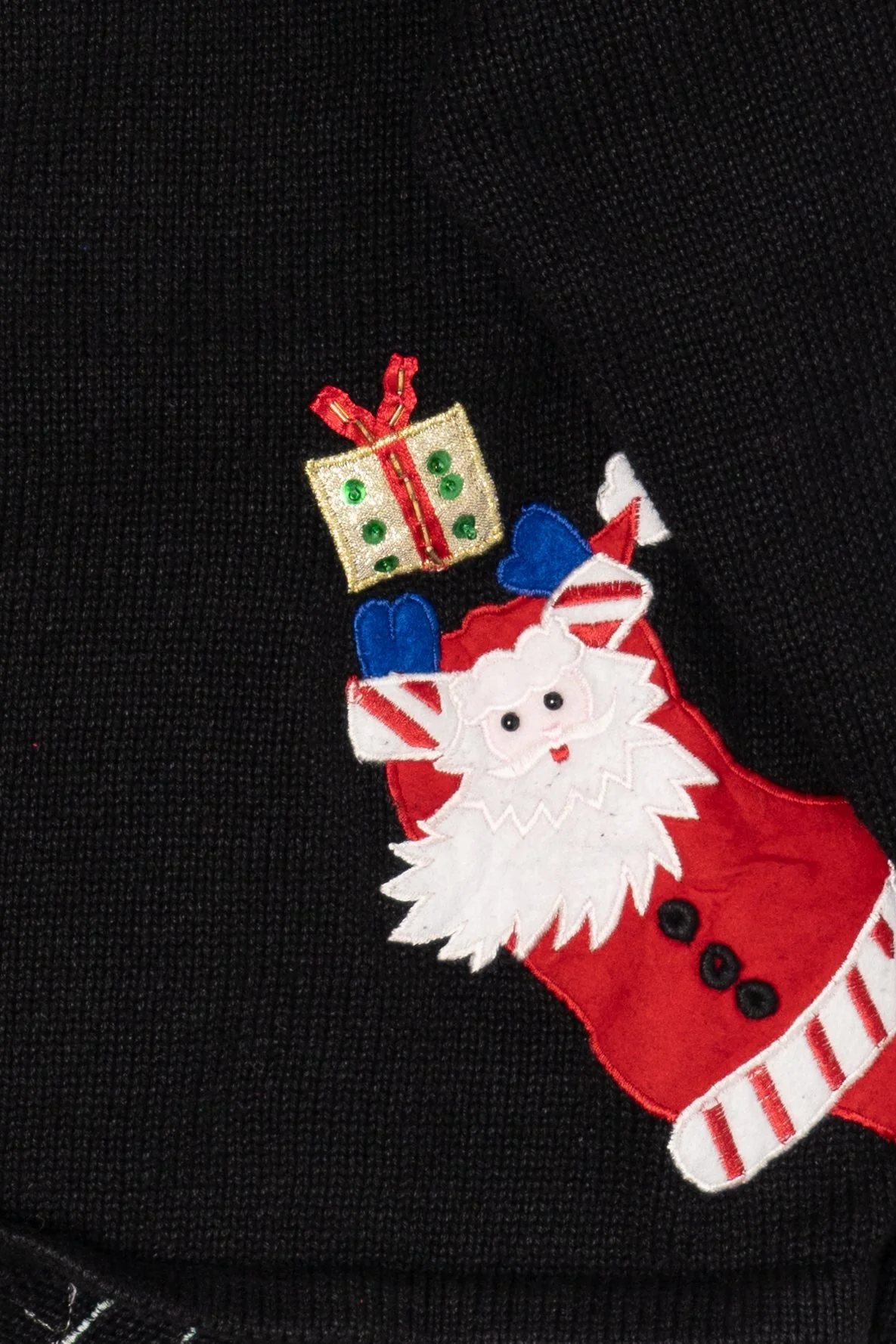 Vintage Black Heirloom Collectible Santa Ugly Christmas Cardigan (2000s) - Image 3