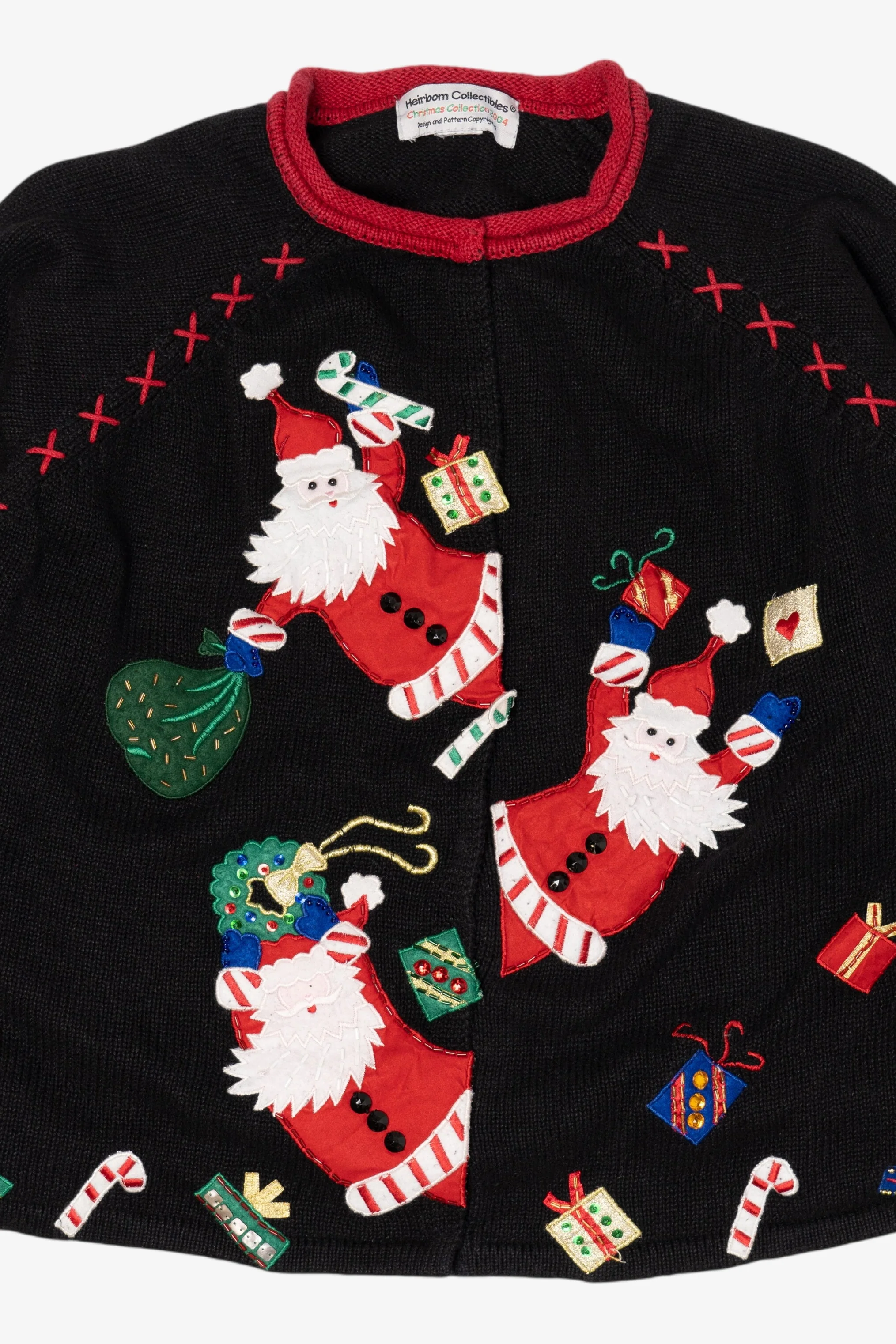 Vintage Black Heirloom Collectible Santa Ugly Christmas Cardigan (2000s) - Image 6