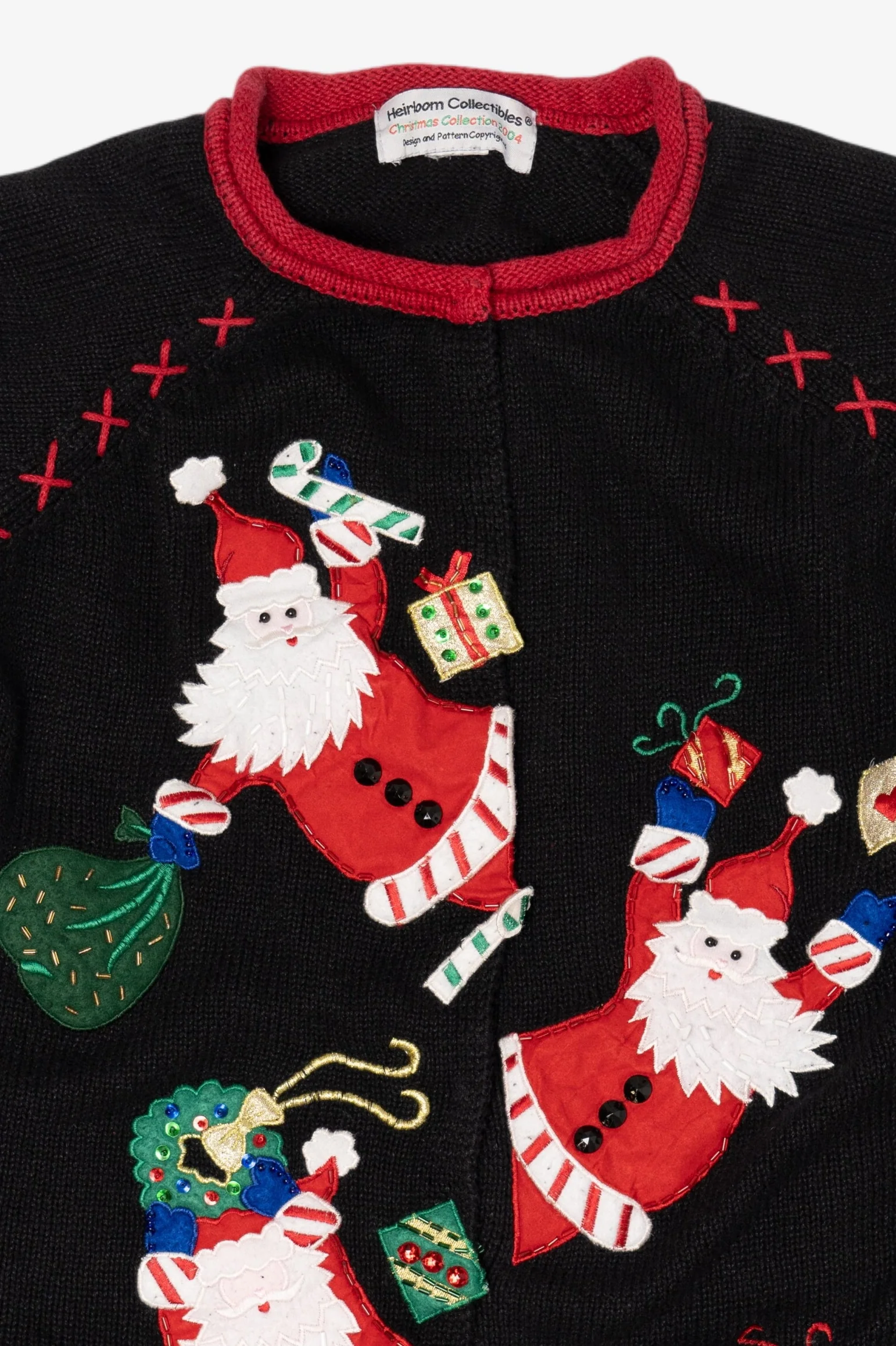 Vintage Black Heirloom Collectible Santa Ugly Christmas Cardigan (2000s) - Image 7