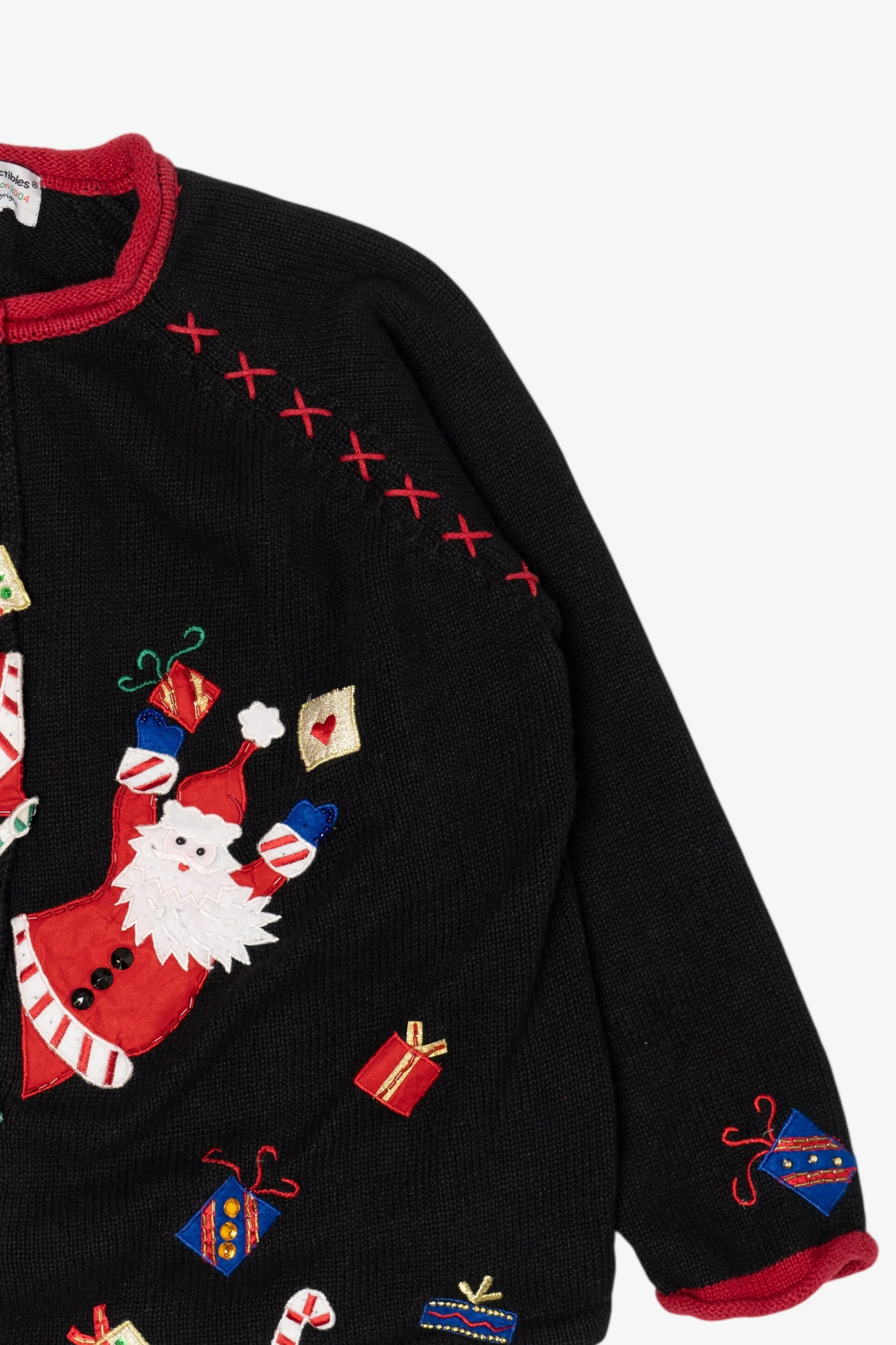 Vintage Black Heirloom Collectible Santa Ugly Christmas Cardigan (2000s) - Image 9