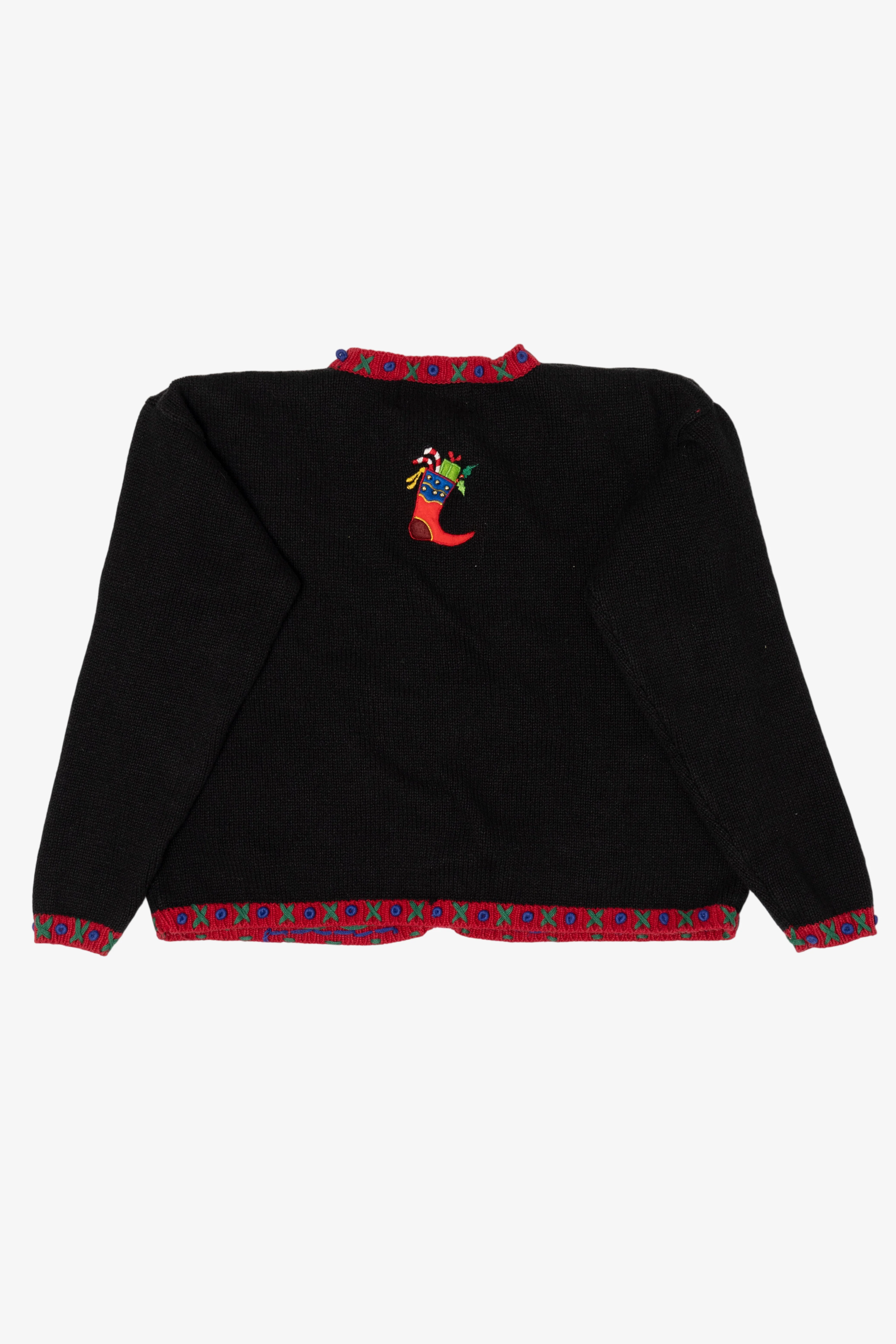 Vintage Black Heirloom Collectible Stockings Ugly Christmas Cardigan (2000s) - Image 2