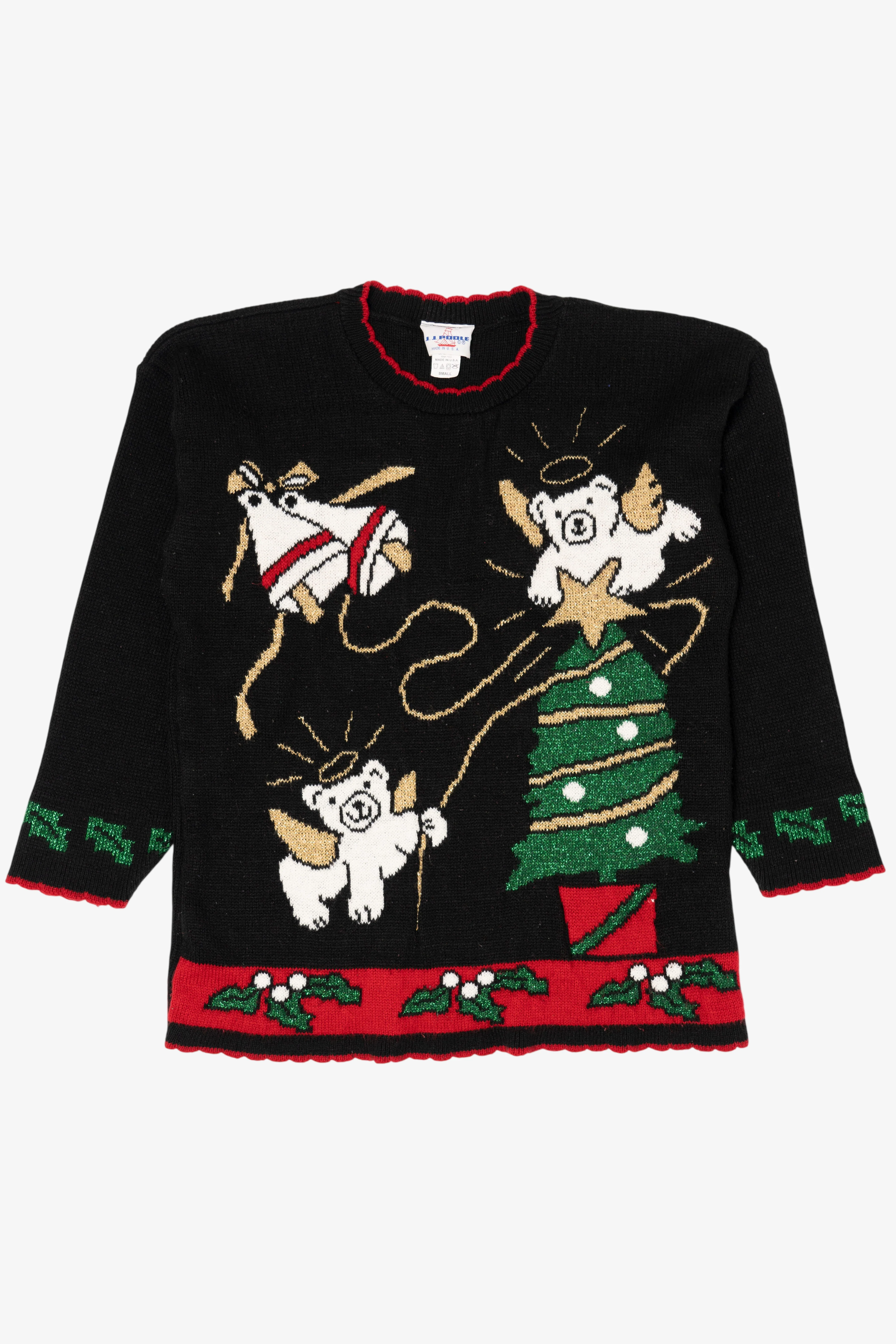 Vintage Black J.J Poole Angel Bears Ugly Christmas Pullover (1990s)