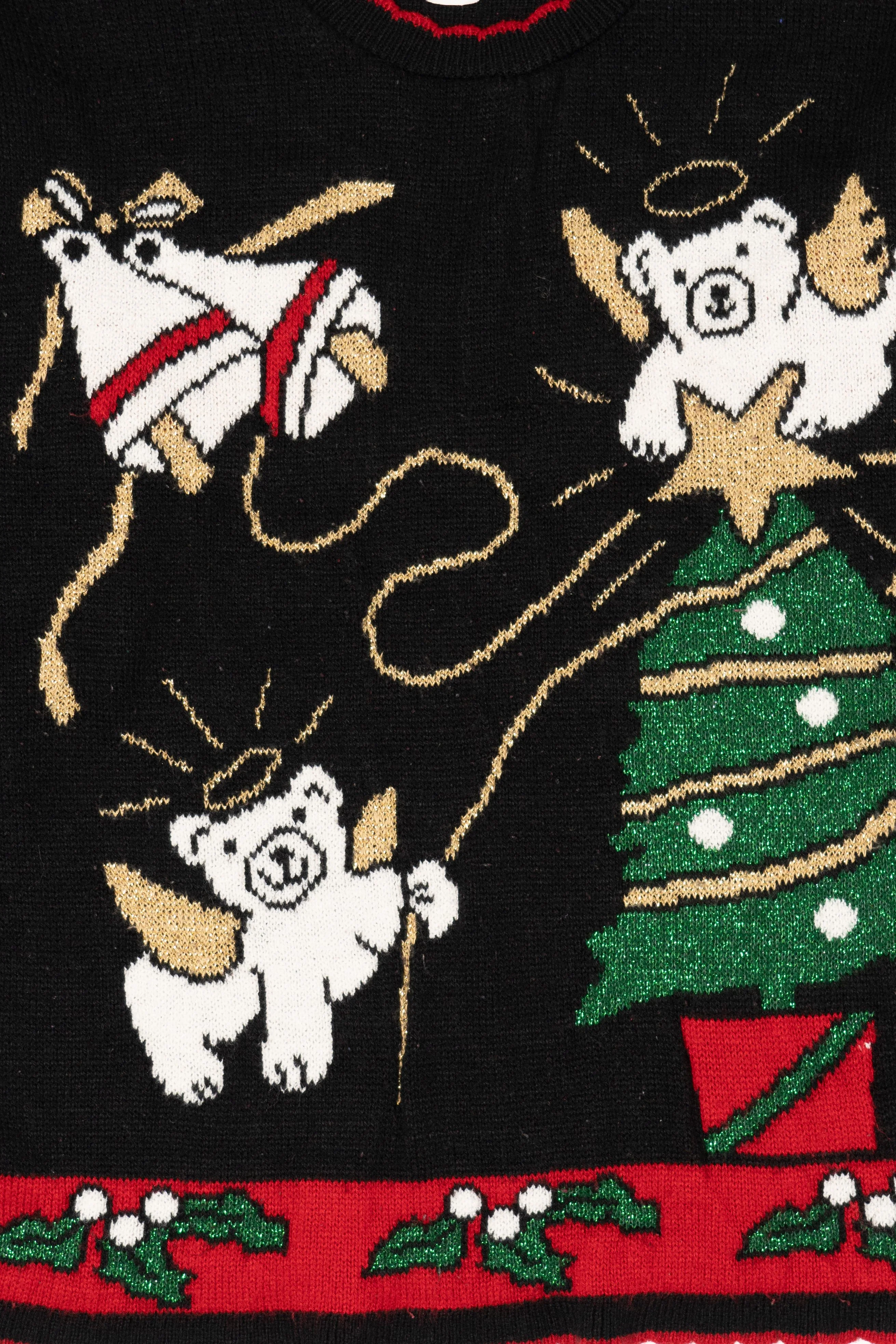 Vintage Black J.J Poole Angel Bears Ugly Christmas Pullover (1990s) - Image 3