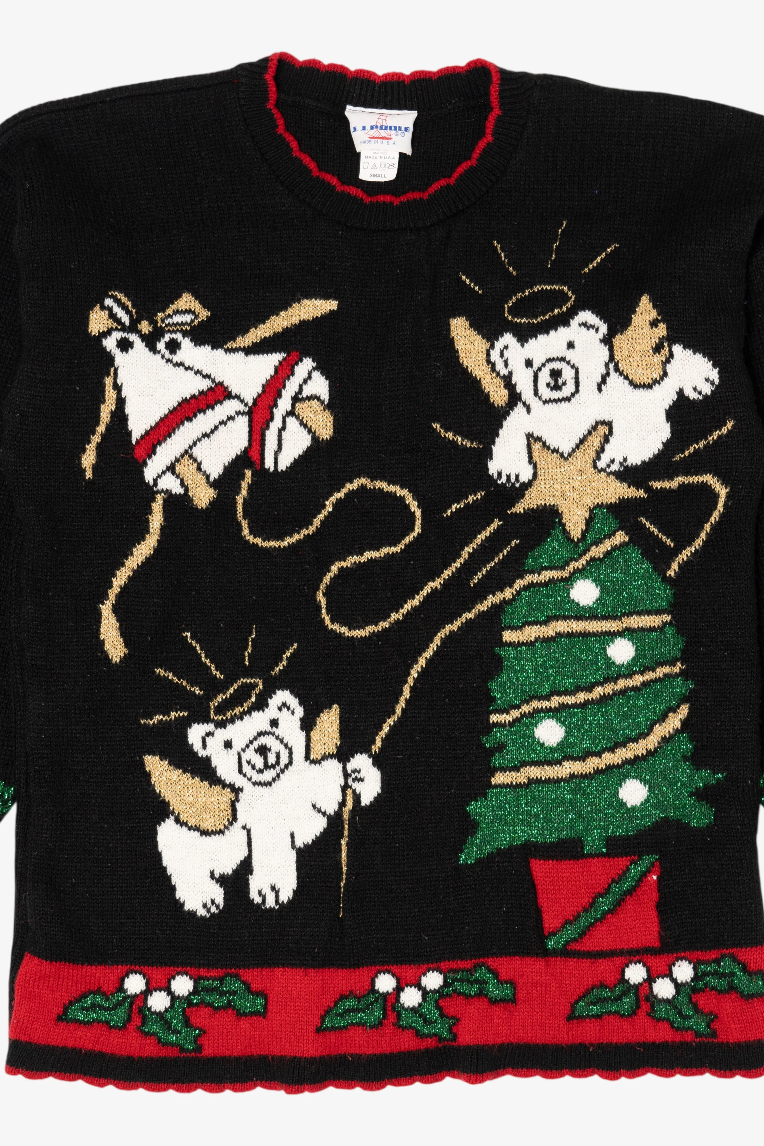Vintage Black J.J Poole Angel Bears Ugly Christmas Pullover (1990s) - Image 5