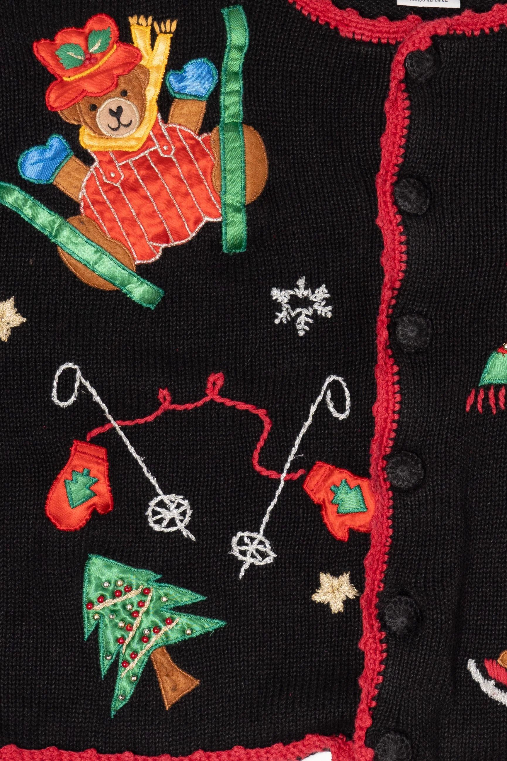Vintage Black Nutcracker Teddy Bears Christmas Cardigan (1990s) - Image 4