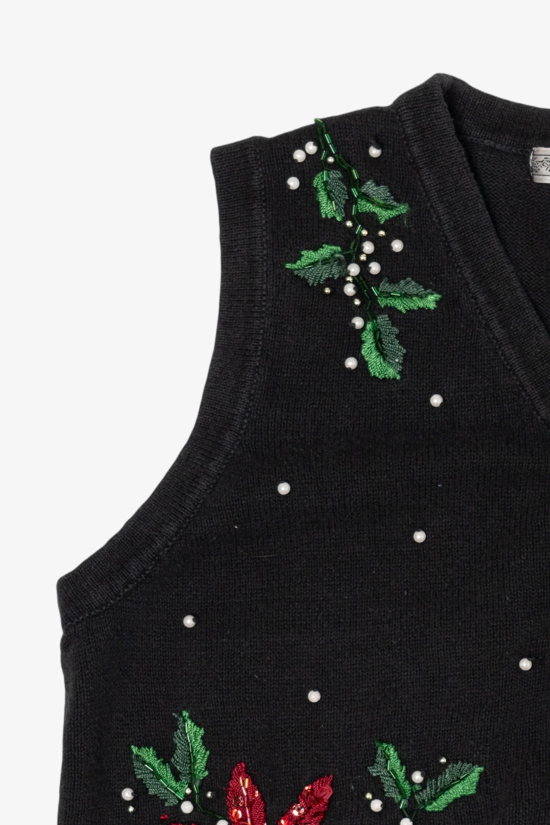 Vintage Black Ohi Poinsettias Ugly Christmas Vest (1990s) - Image 6