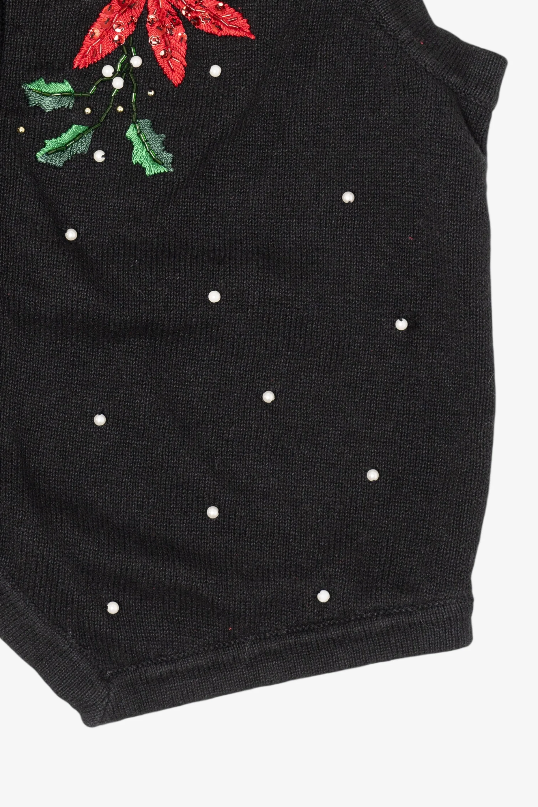 Vintage Black Ohi Poinsettias Ugly Christmas Vest (1990s) - Image 9