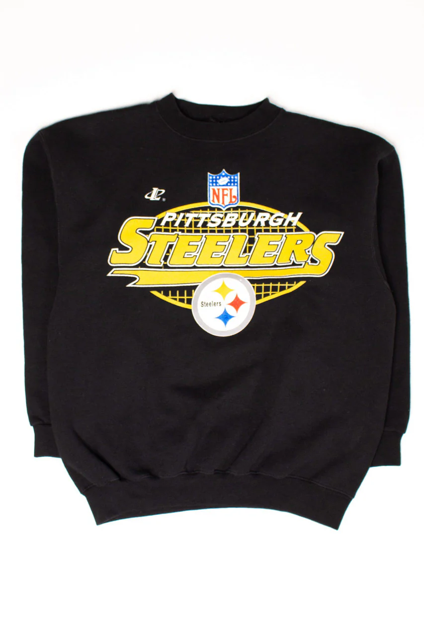 Vintage Black Pittsburgh Steelers Script Logo Sweatshirt (1990s) - Image 2