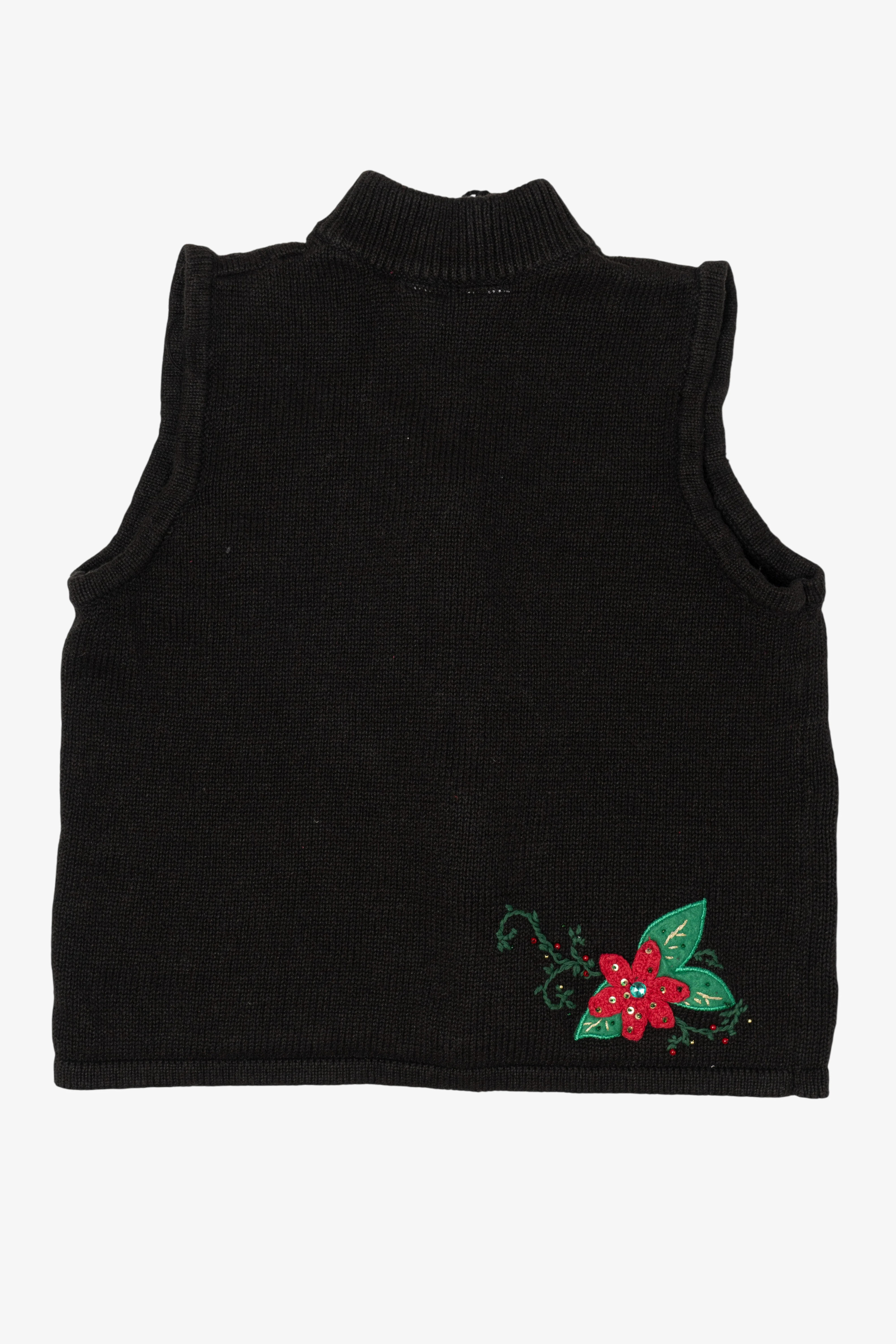 Vintage Black Poinsettias Ugly Christmas Vest (2000s) - Image 2