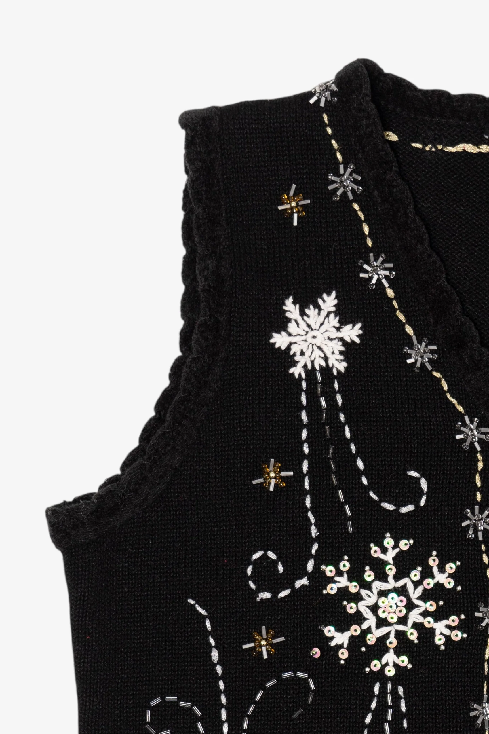 Vintage Black Reference Point Snowflakes Ugly Christmas Vest (1990s) - Image 6