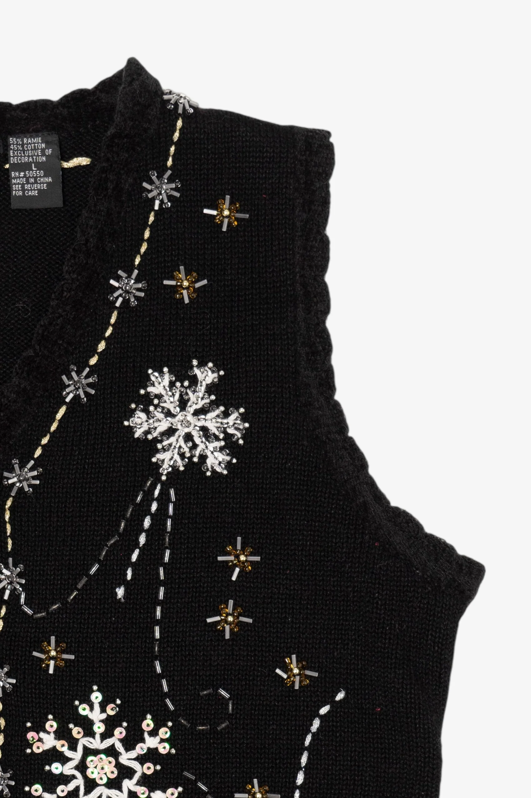 Vintage Black Reference Point Snowflakes Ugly Christmas Vest (1990s) - Image 7