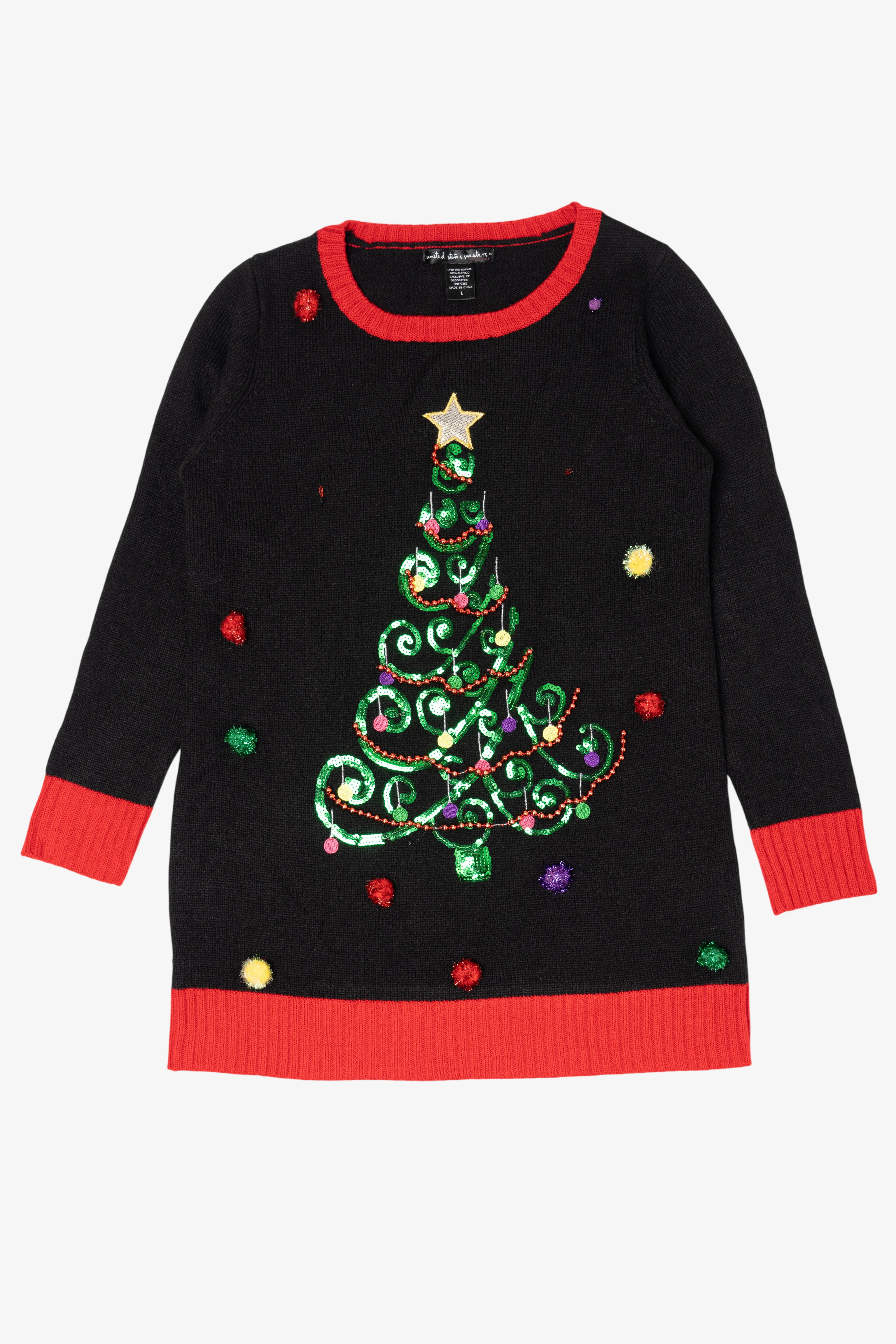 Vintage Black United States Sweater Trees Ugly Christmas Pullover (2000s)