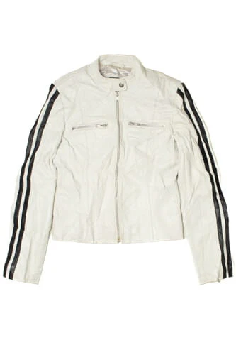 Vintage Black & White Striped Leather Jacket - Image 2
