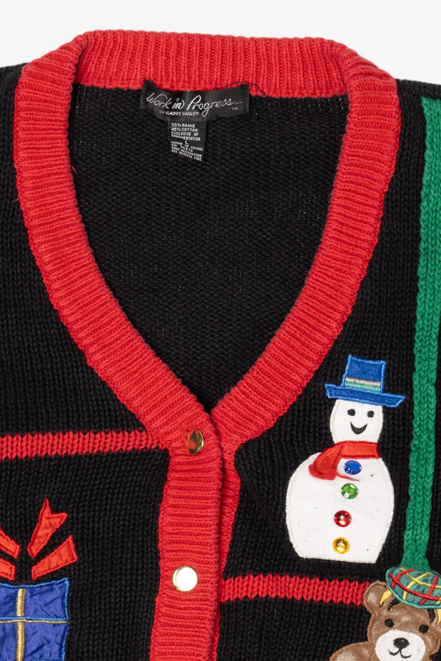 Vintage Black Work in Progress Ugly Christmas Cardigan (1990s) - Image 5