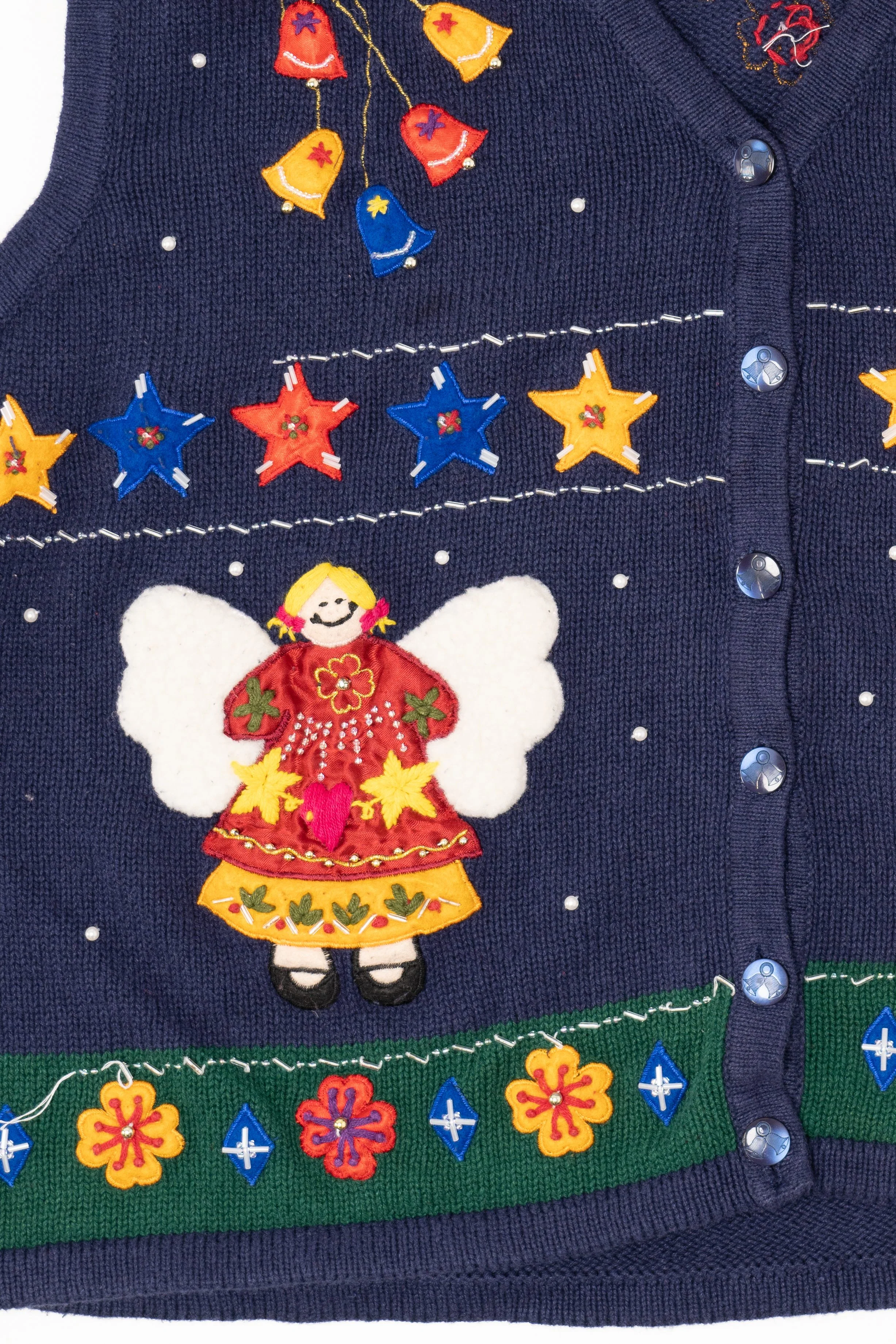 Vintage Blue Bobbie Brooks Angels Ugly Christmas Vest (1990s) - Image 3