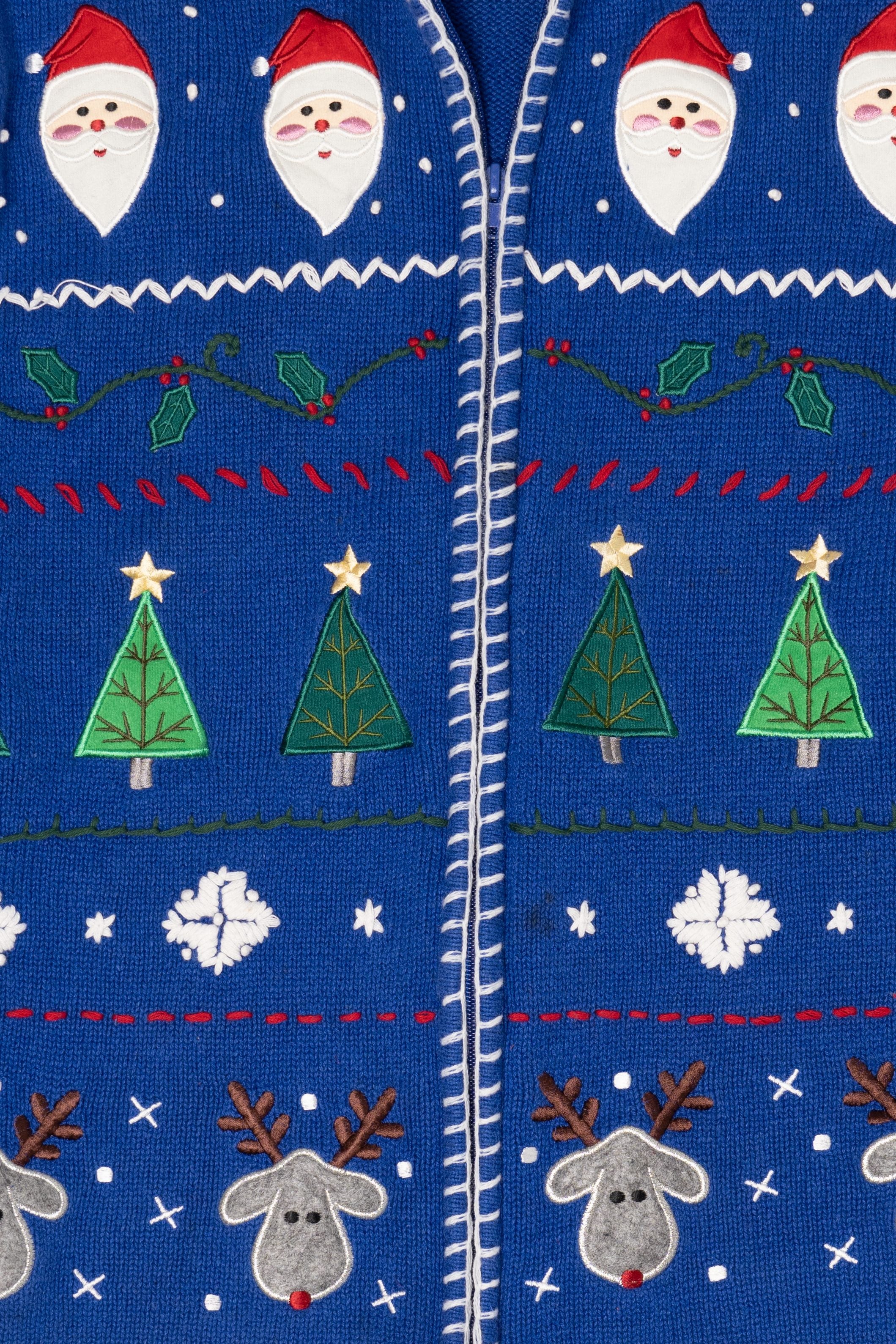 Vintage Blue Crystal Kobe Ugly Christmas Cardigan (1990s) - Image 3
