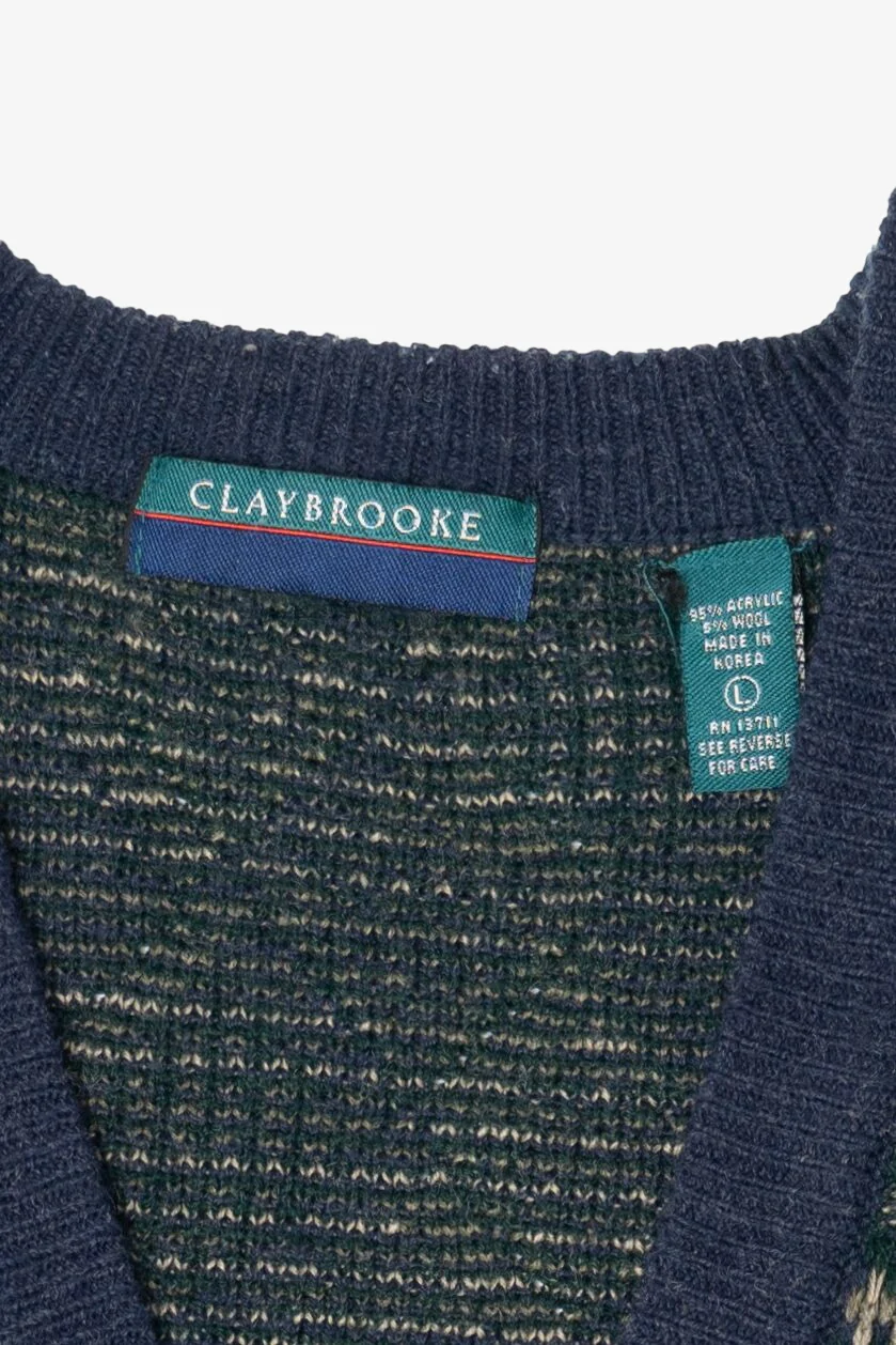 Vintage Blue Diamond Pattern Claybrooke Cardigan Sweater (1980s) - Image 4