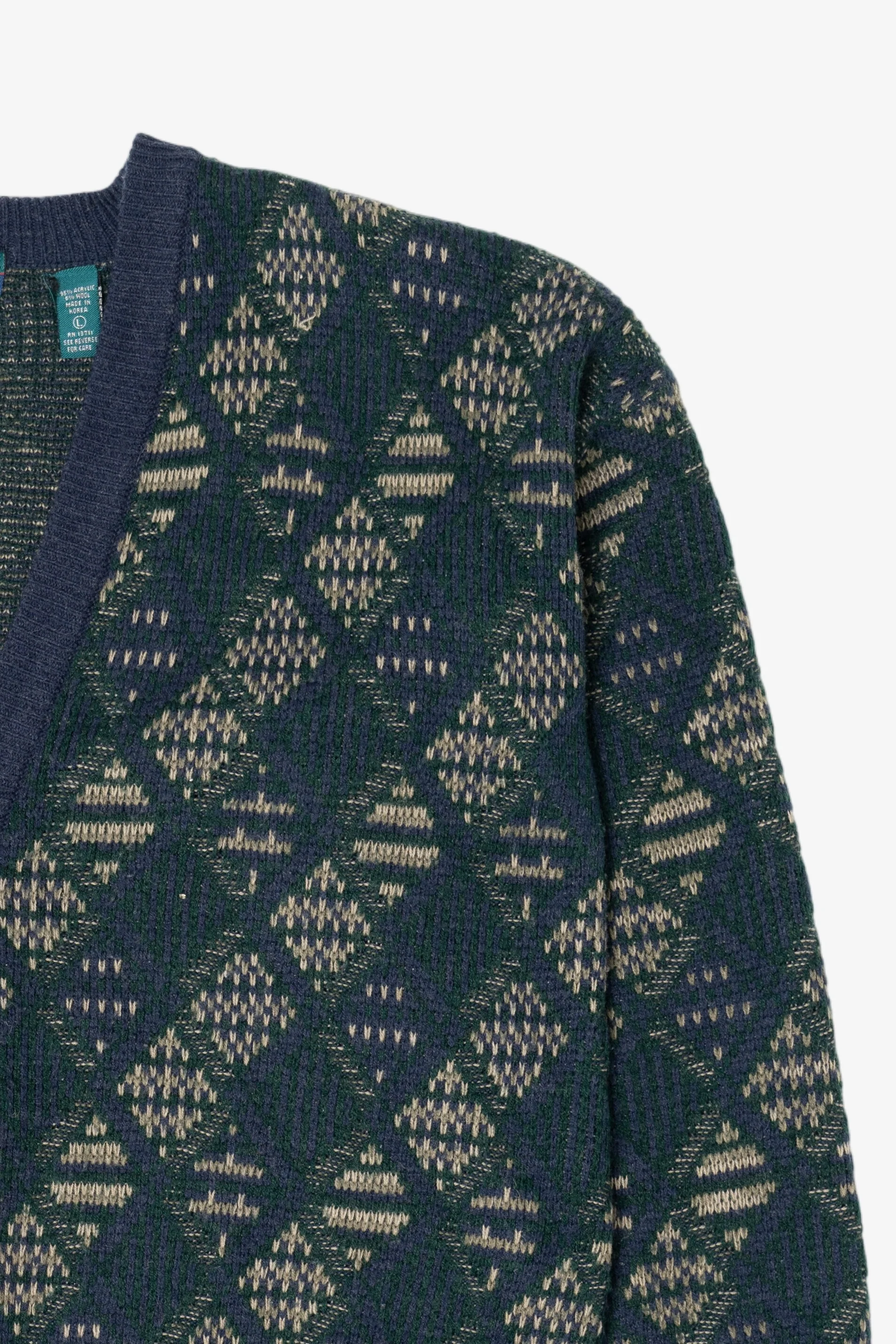 Vintage Blue Diamond Pattern Claybrooke Cardigan Sweater (1980s) - Image 7
