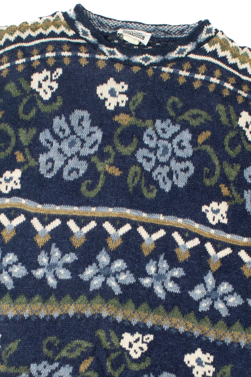 Vintage Blue Floral Basic Editions 80s Sweater Dress - Image 3