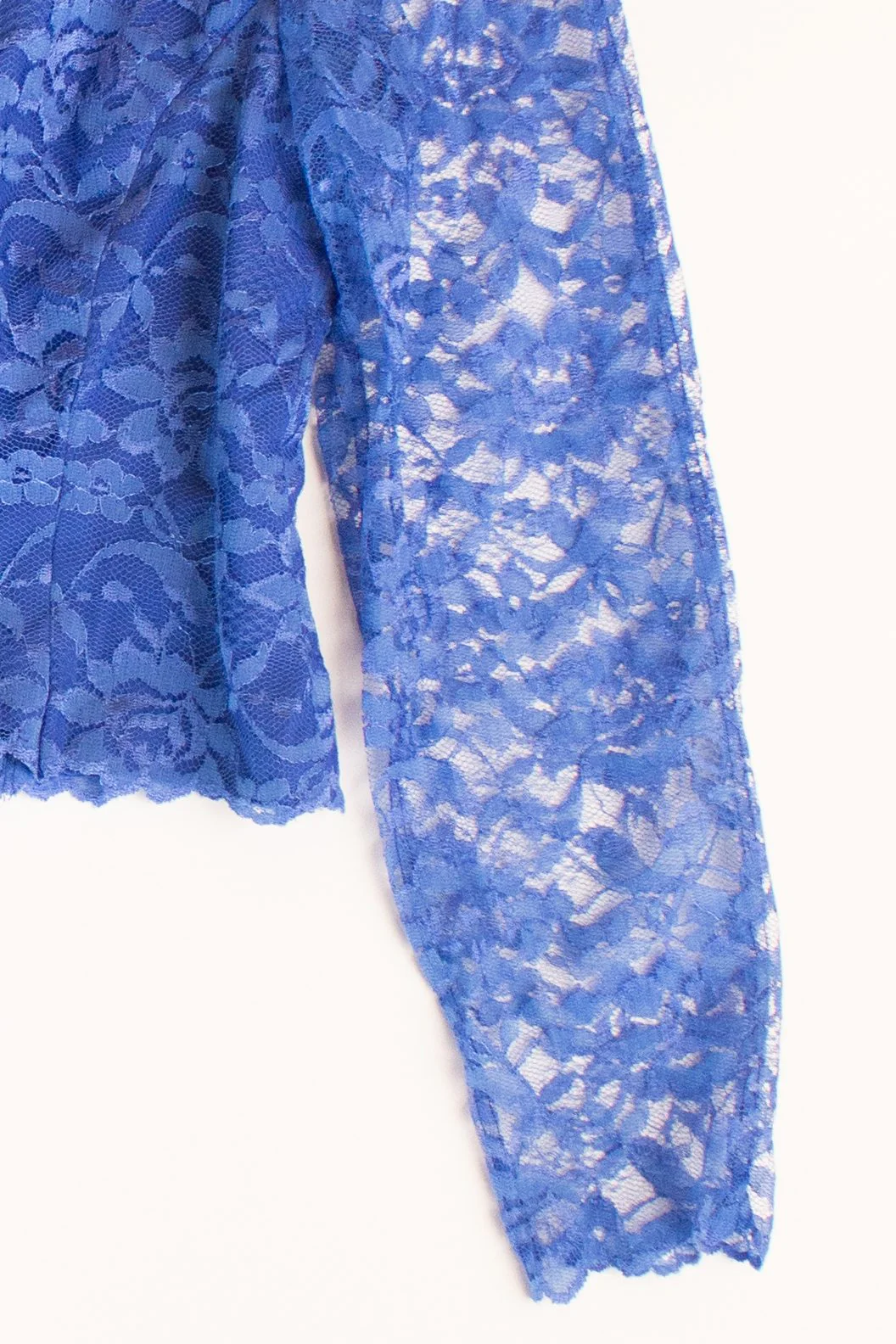 Vintage Blue Lace Crop Button Up Blouse (1990s) - Image 3
