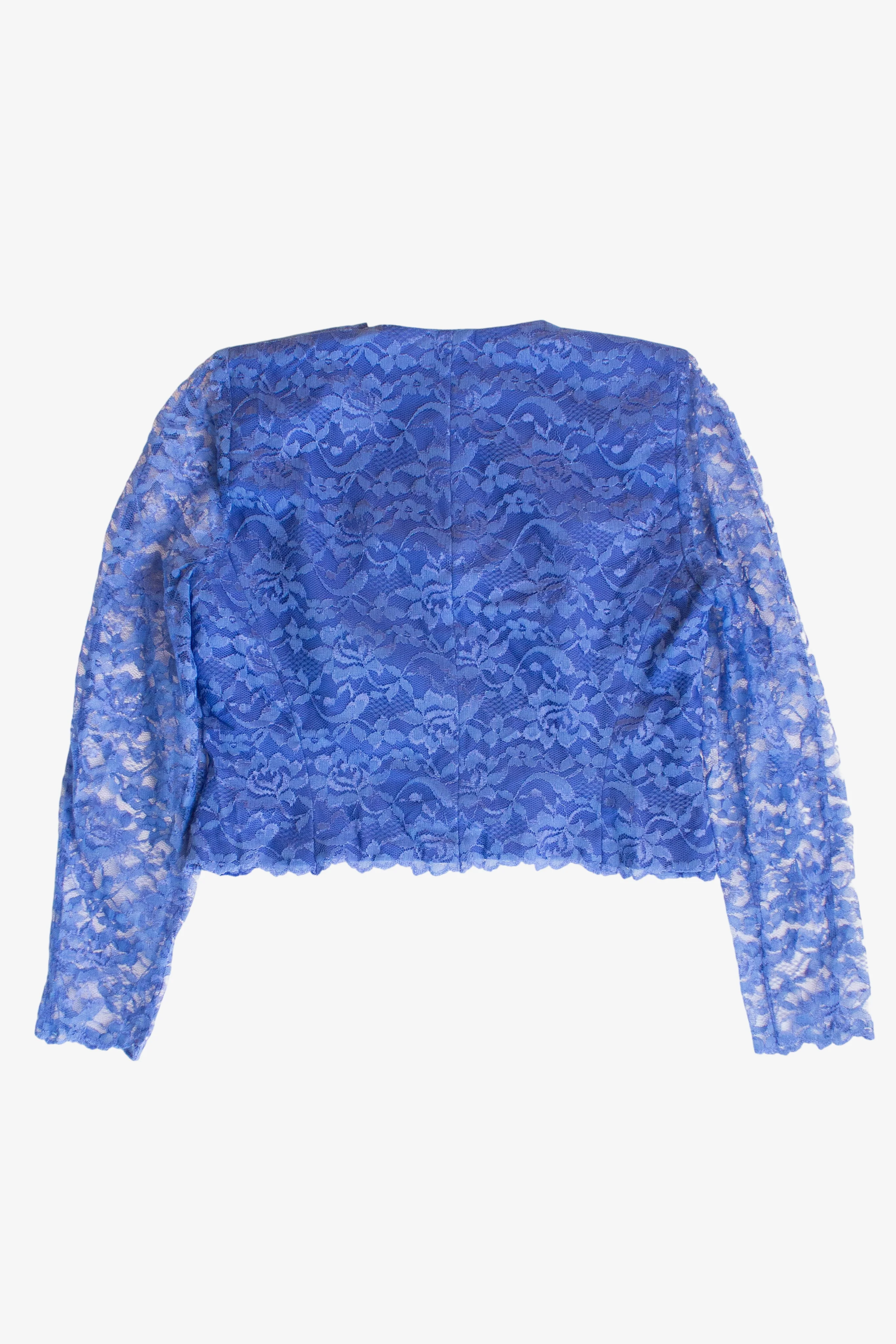Vintage Blue Lace Crop Button Up Blouse (1990s) - Image 4