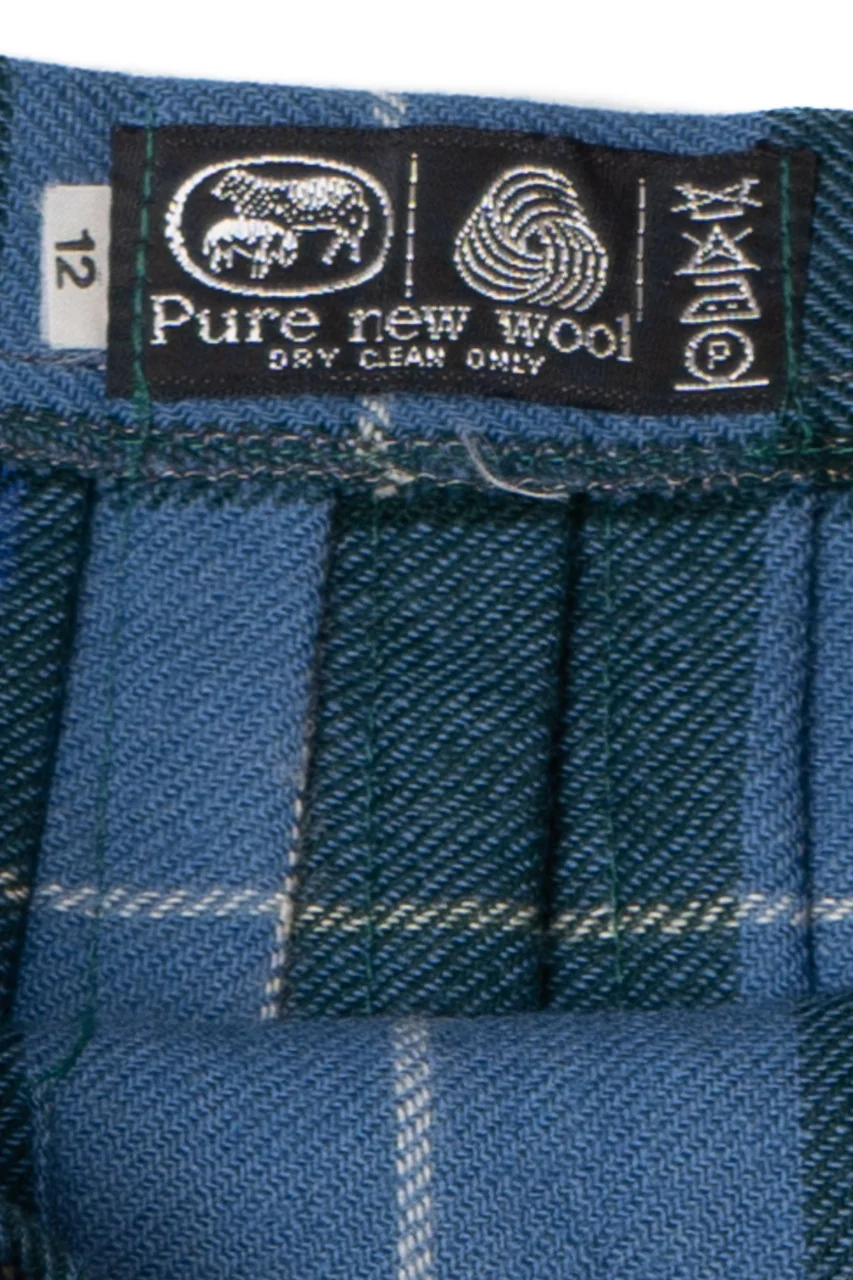 Vintage Blue & Navy Plaid Wool Skirt - Image 3