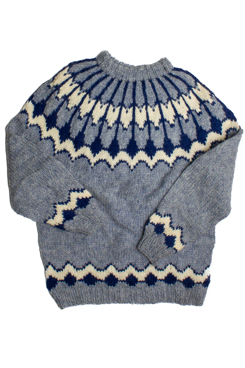 Vintage Blue Patterned  80s Sweater 4155 - Image 2