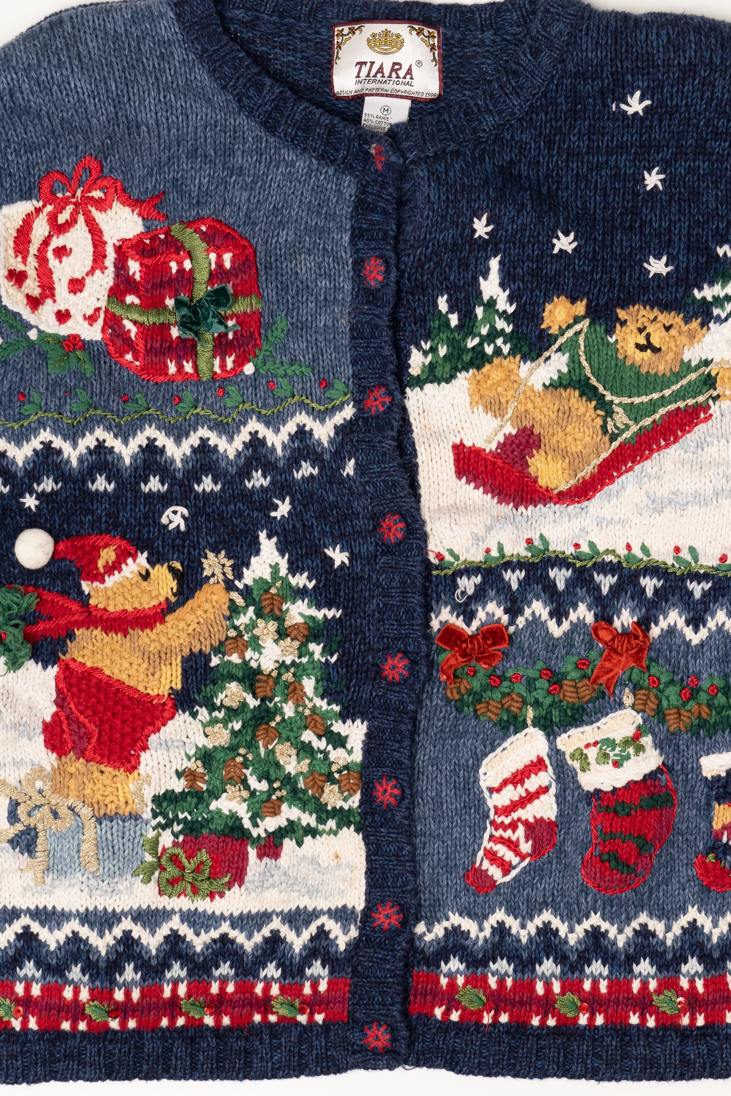 Vintage Blue Tiara International Bears Ugly Christmas Sweater (1990s) - Image 3