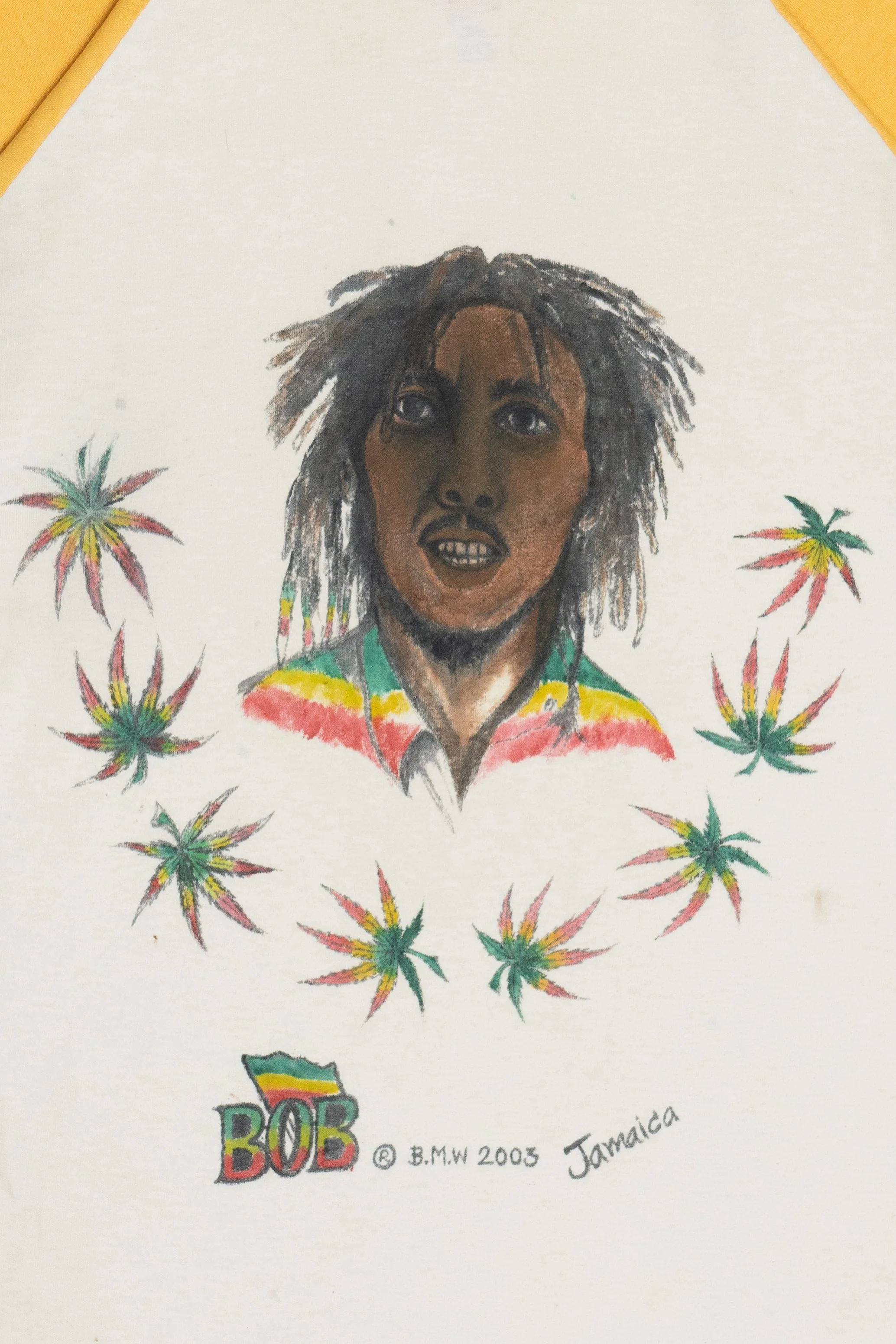 Vintage Bob Marley DIY Hand Drawn Raglan T-Shirt (2000s) - Image 2