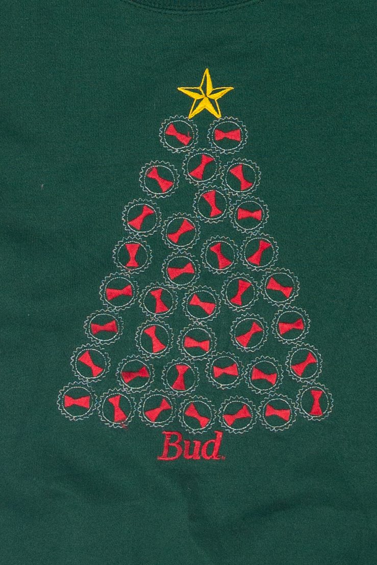 Vintage "Bud" Budweiser Tree Ugly Christmas Sweatshirt (1990s) - Image 2