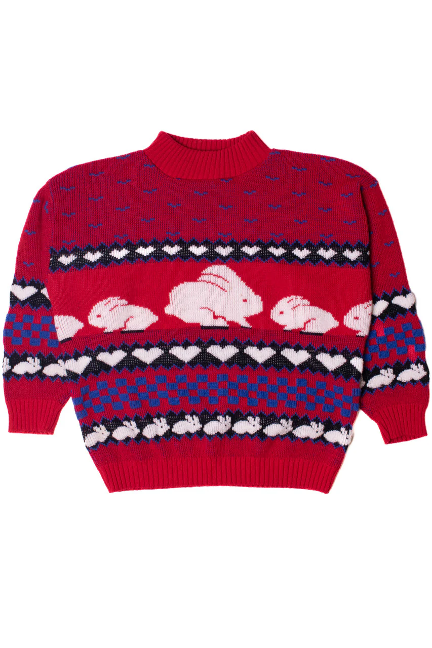 Vintage Bunny Heart Print Spunky 80s Sweater - Image 2
