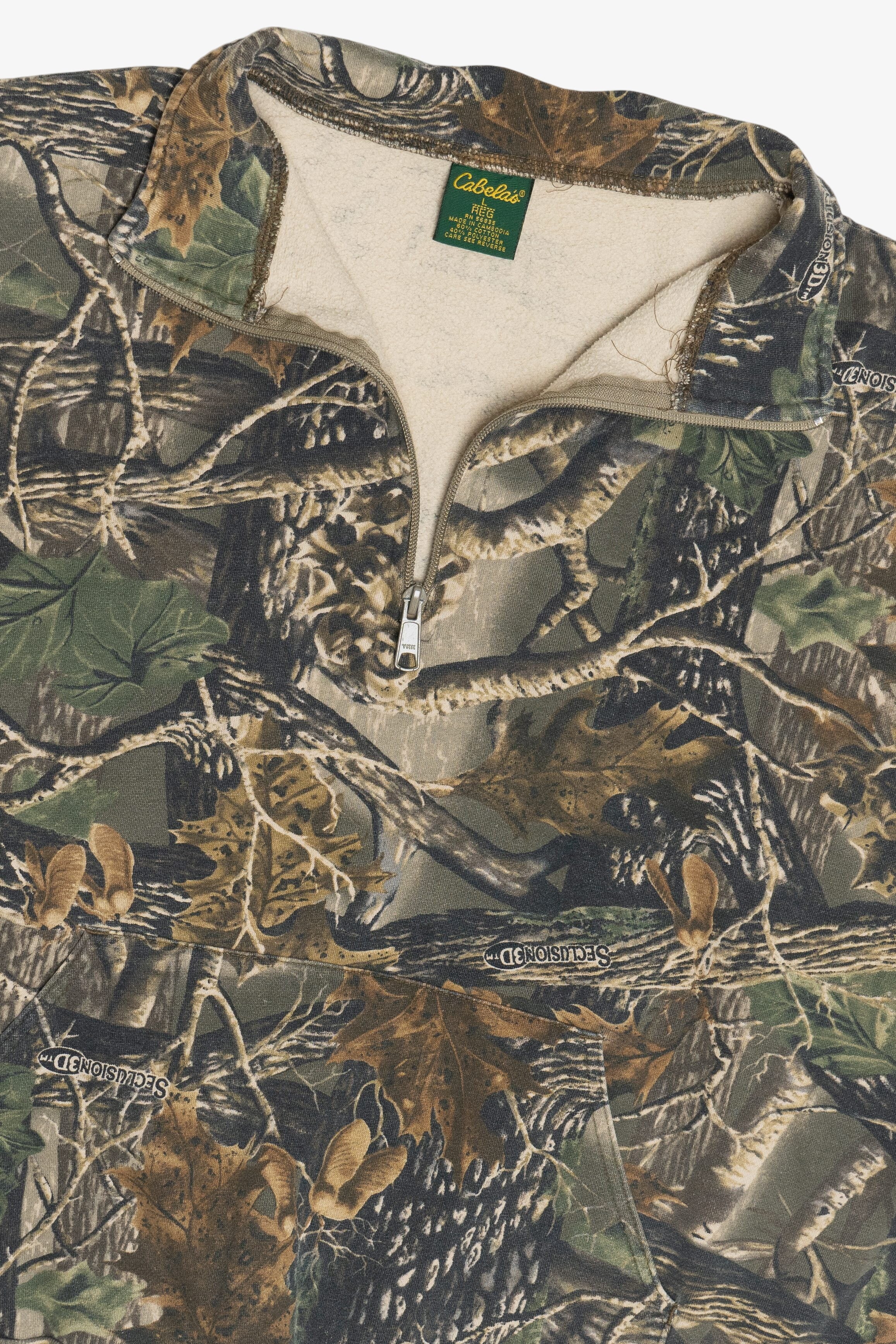 Vintage Camo Quarter Zip Kangaroo Pocket Cabela's Sweatshirt (2000s) - Image 2