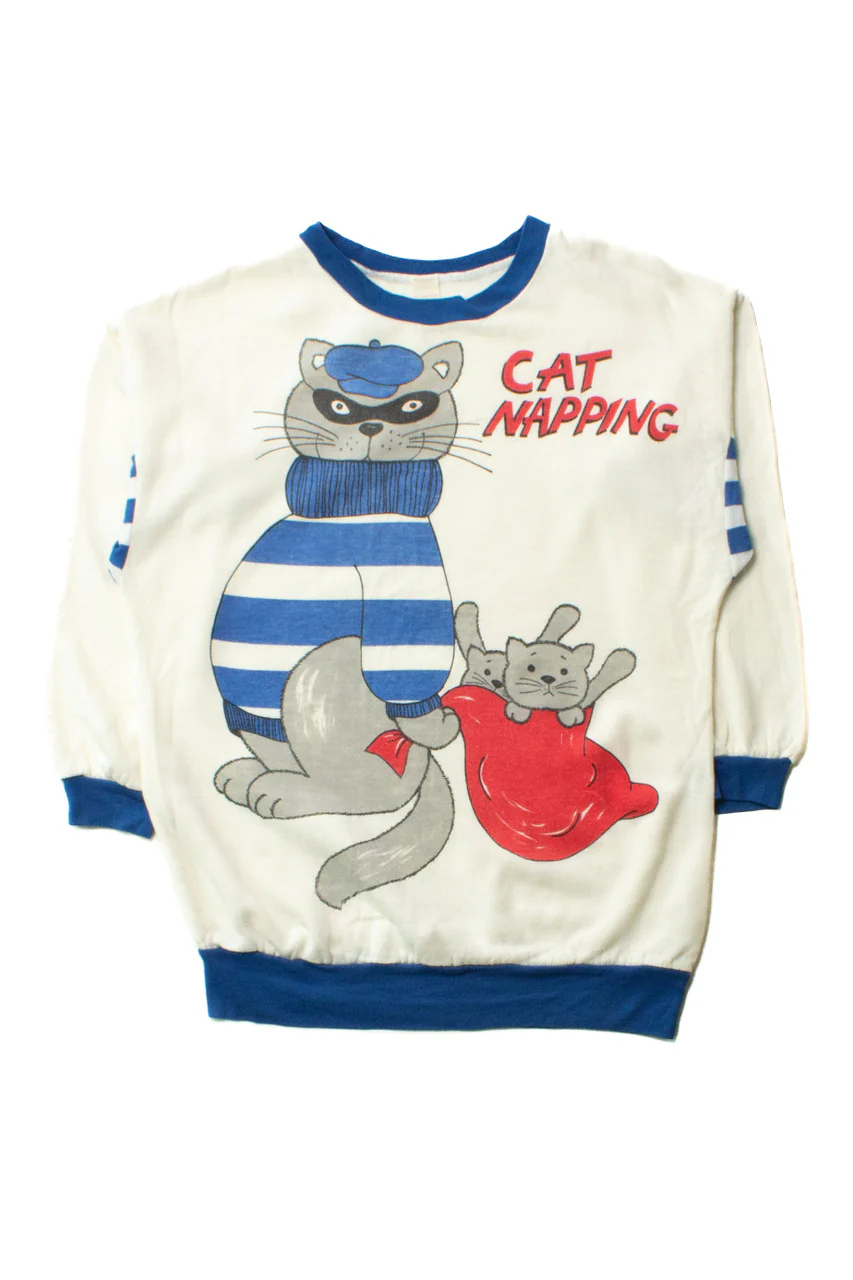 Vintage Cat Napping Pajama Sweatshirt (1980s) - Image 4