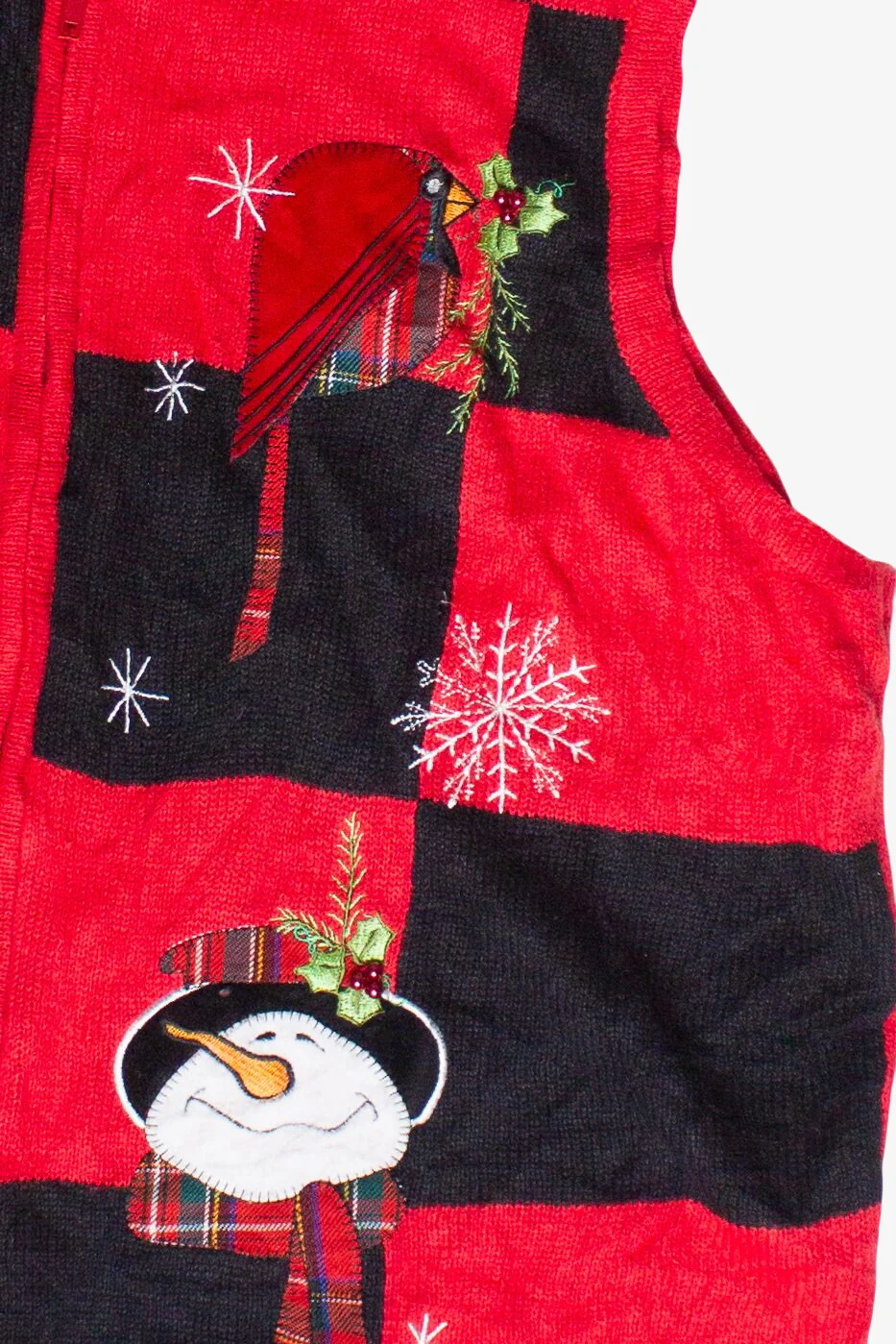 Vintage Checker Snowmen Zipper Ugly Christmas Vest (2000s) - Image 3