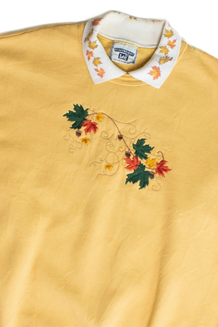 Vintage Collared Fall Leaves Sweatshirt (1990s)