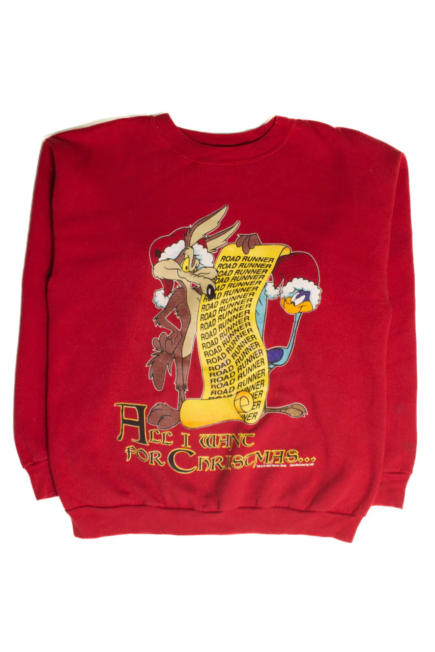 Vintage Coyote & Road Runner Ugly Christmas Sweatshirt (1995) - Image 2