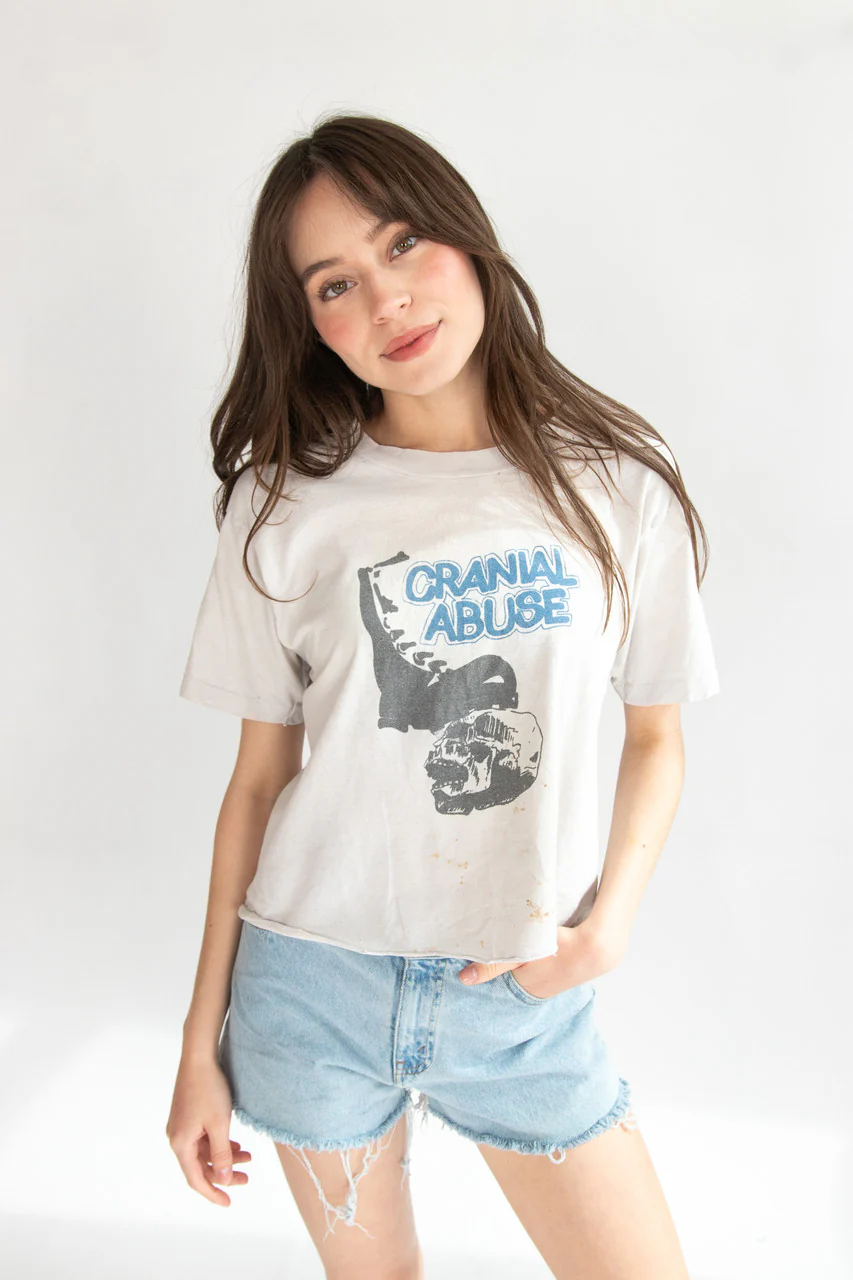 Vintage Cranial Abuse Cropped Raw Hem T-Shirt (1980s) - Image 6
