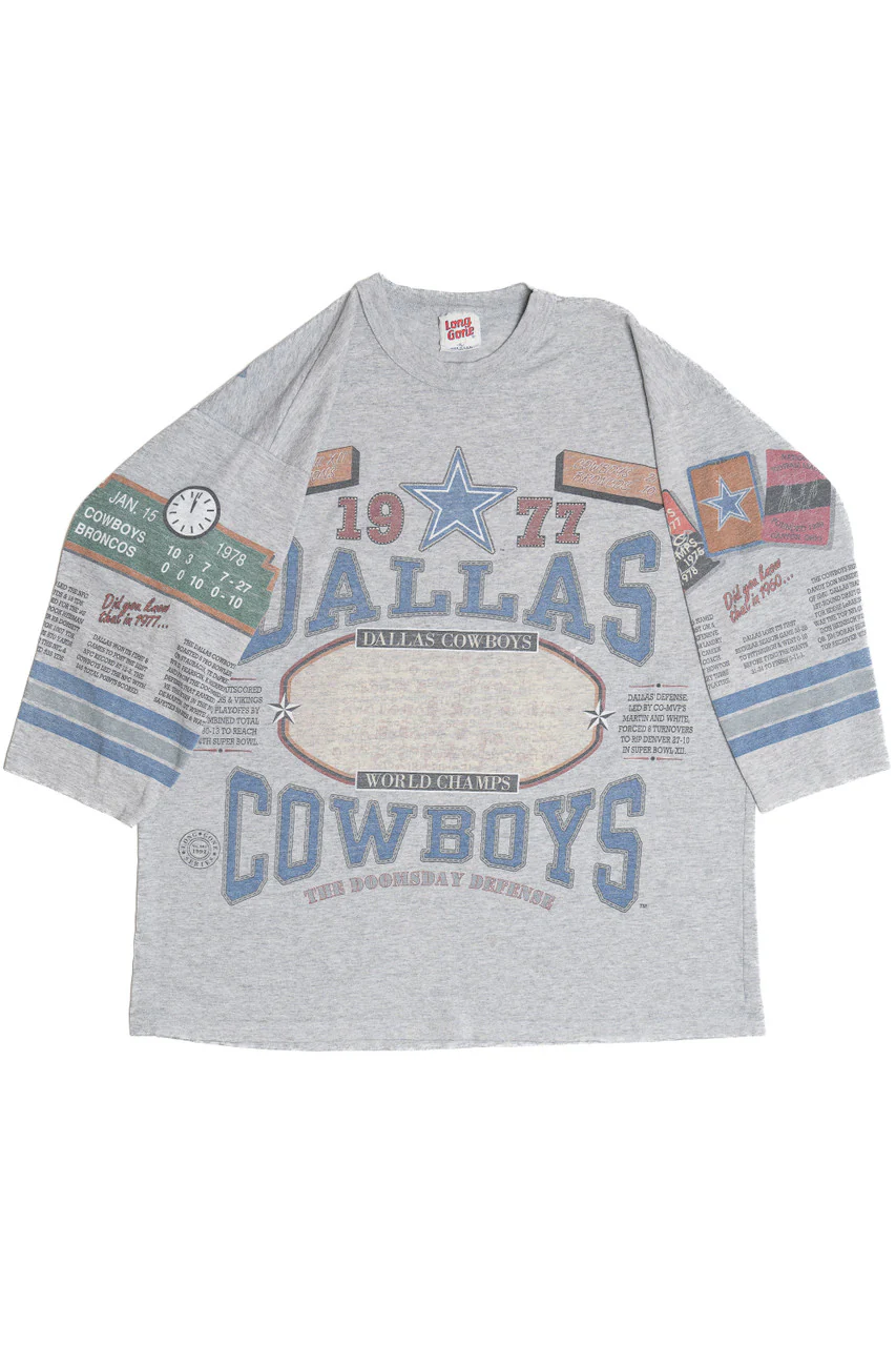 Vintage Dallas Cowboys Football History All Over Print Long Game T-Shirt - Image 3