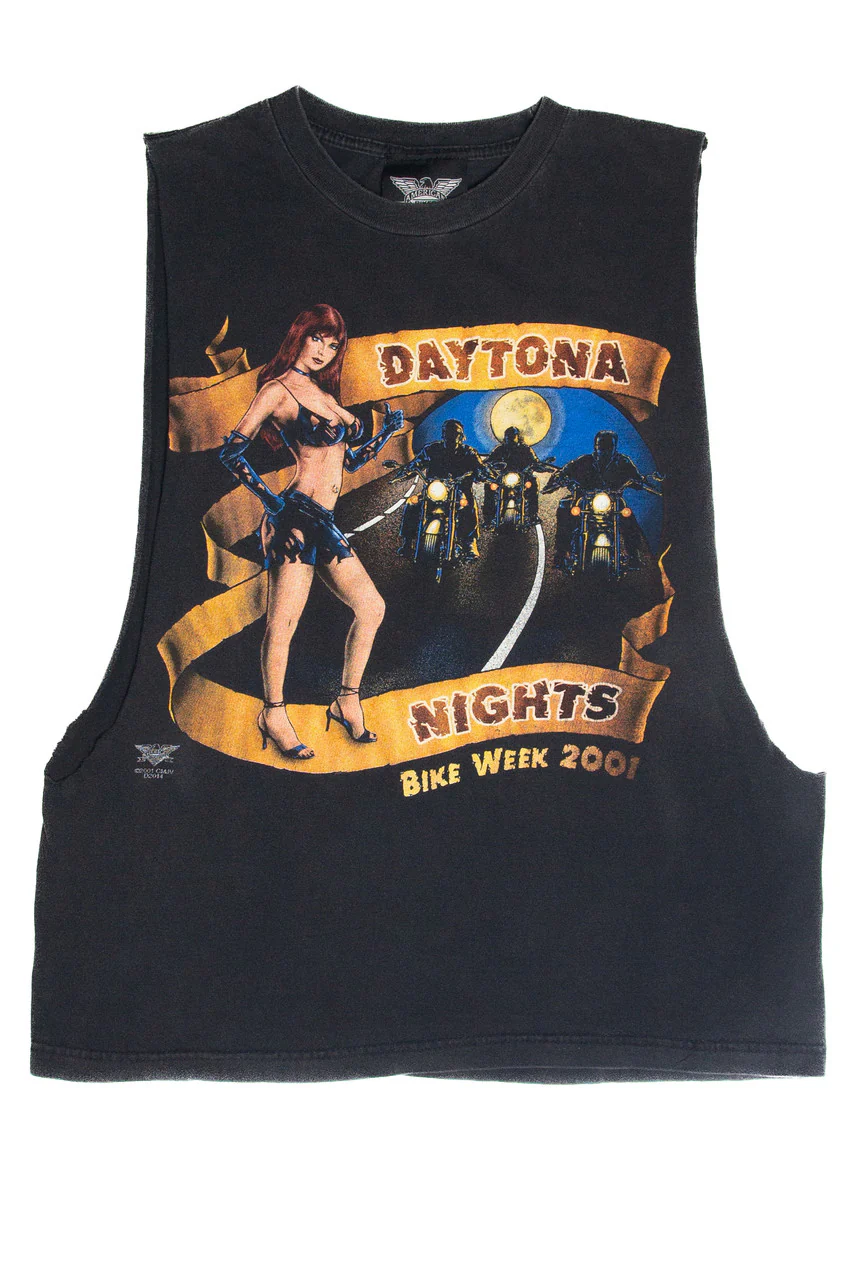 Vintage Daytona Nights Bike Week 2001 Cut Off T-Shirt - Image 3