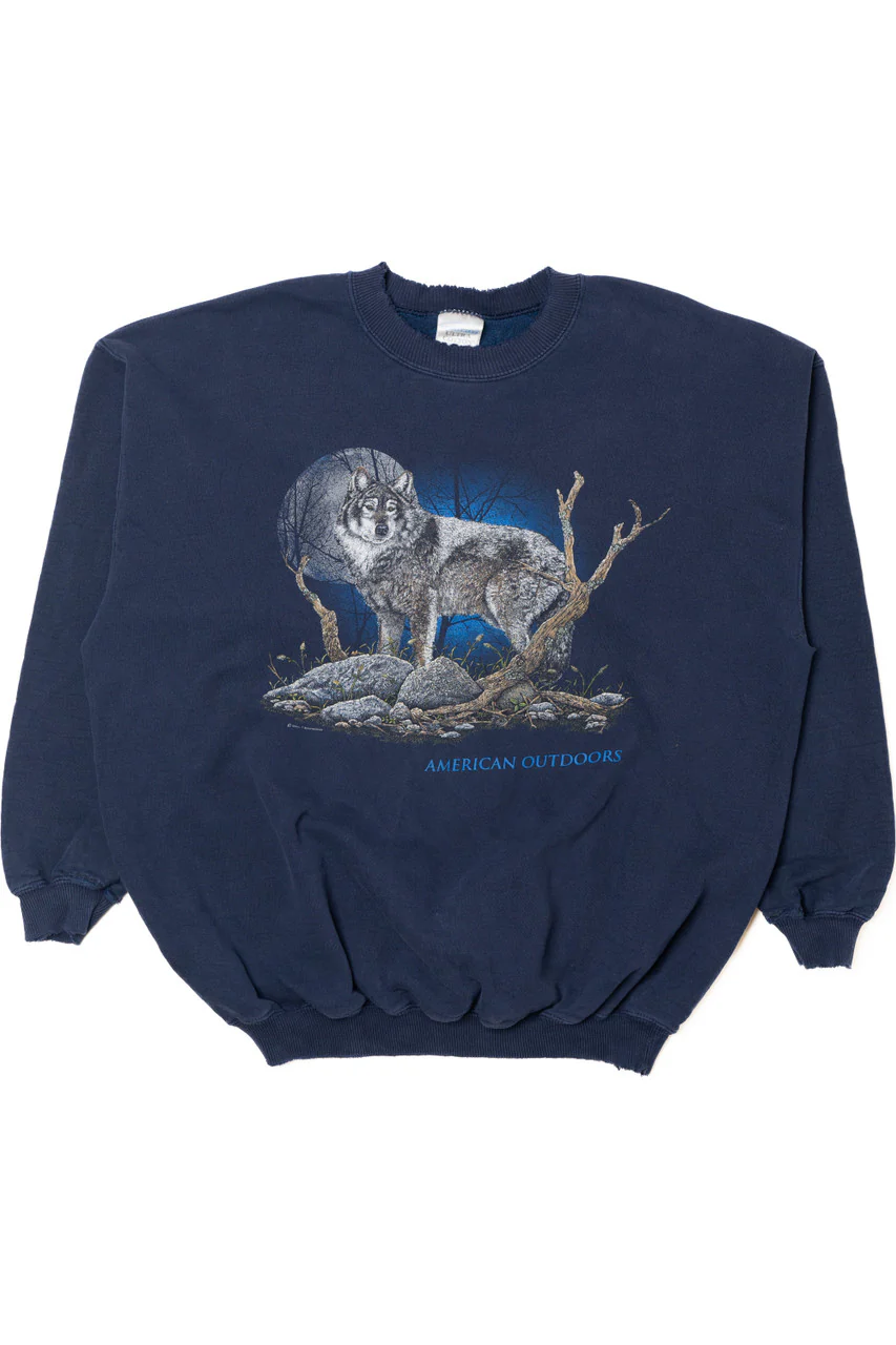 Vintage Distressed "American Outdoors" Wolf Moon Sweatshirt - Image 5